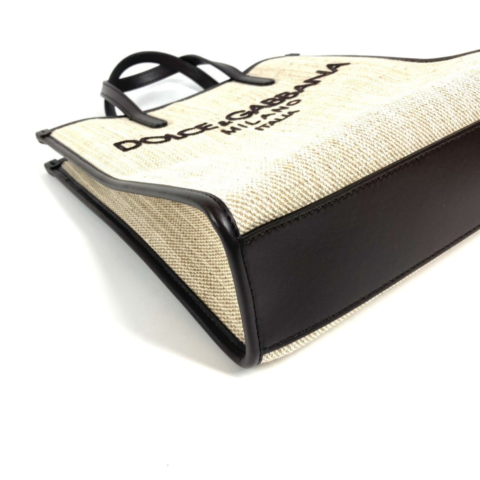 Dolce & Gabbana Beige Brown Canvas Leather Shoulder Bag Tote Bag (Pre-Owned)