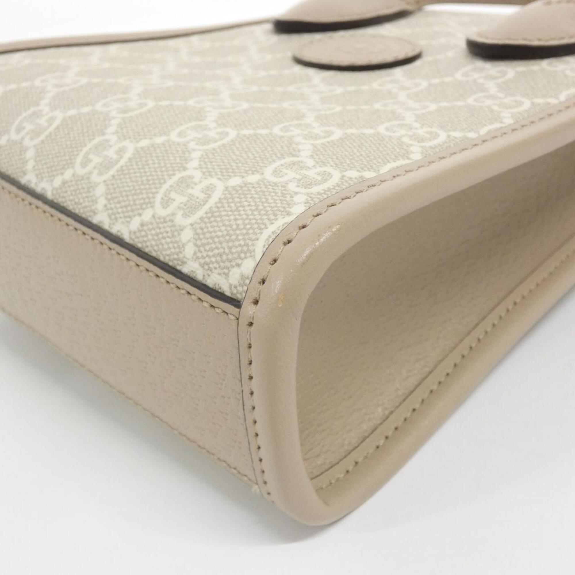 Gucci Beige White Gg Supreme Leather Handbag (Pre-Owned)