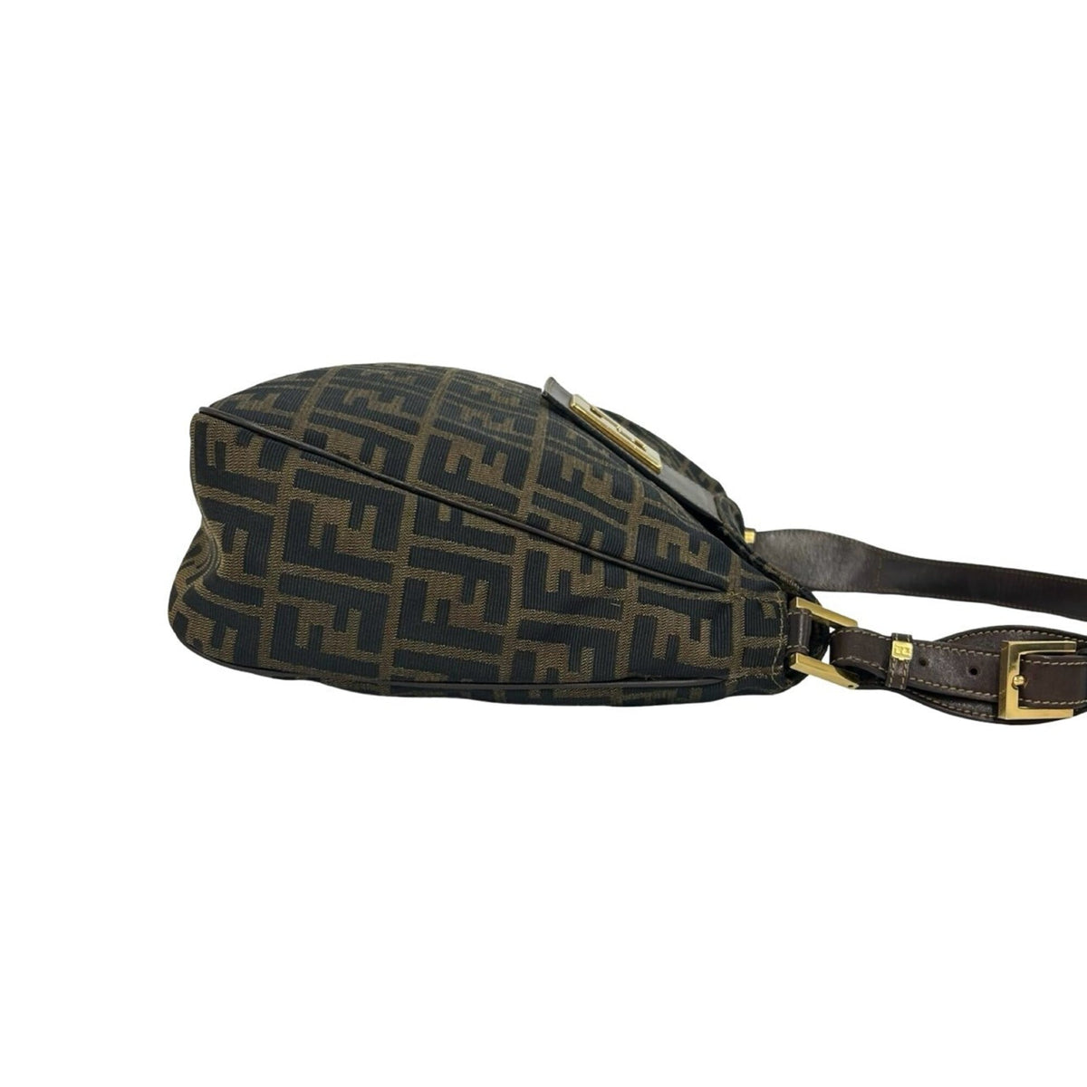 Fendi Black Brown Canvas Leather Shoulder Bag Tote Bag (Pre-Owned)