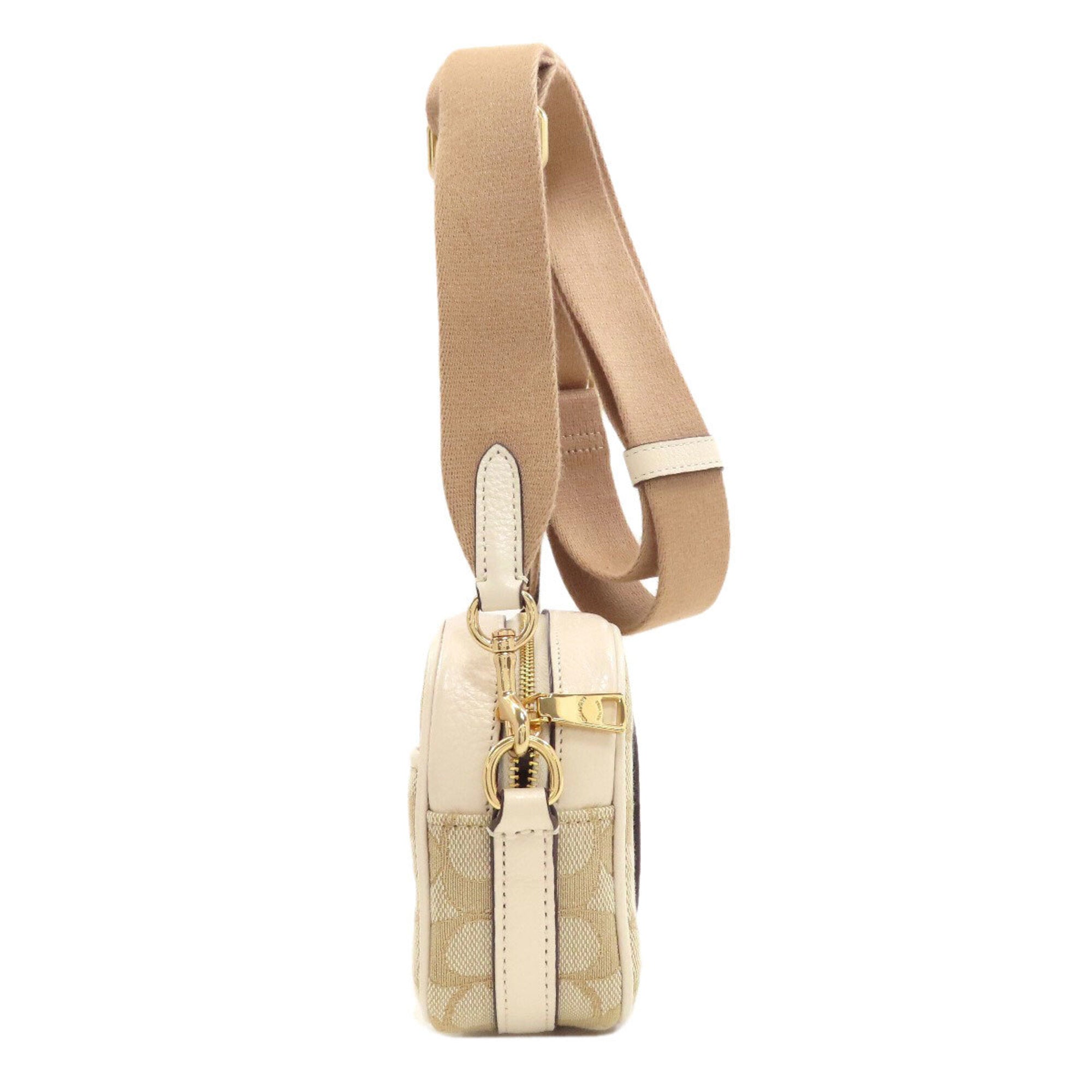Coach Beige White Canvas Leather Shoulder Bag (Pre-Owned)