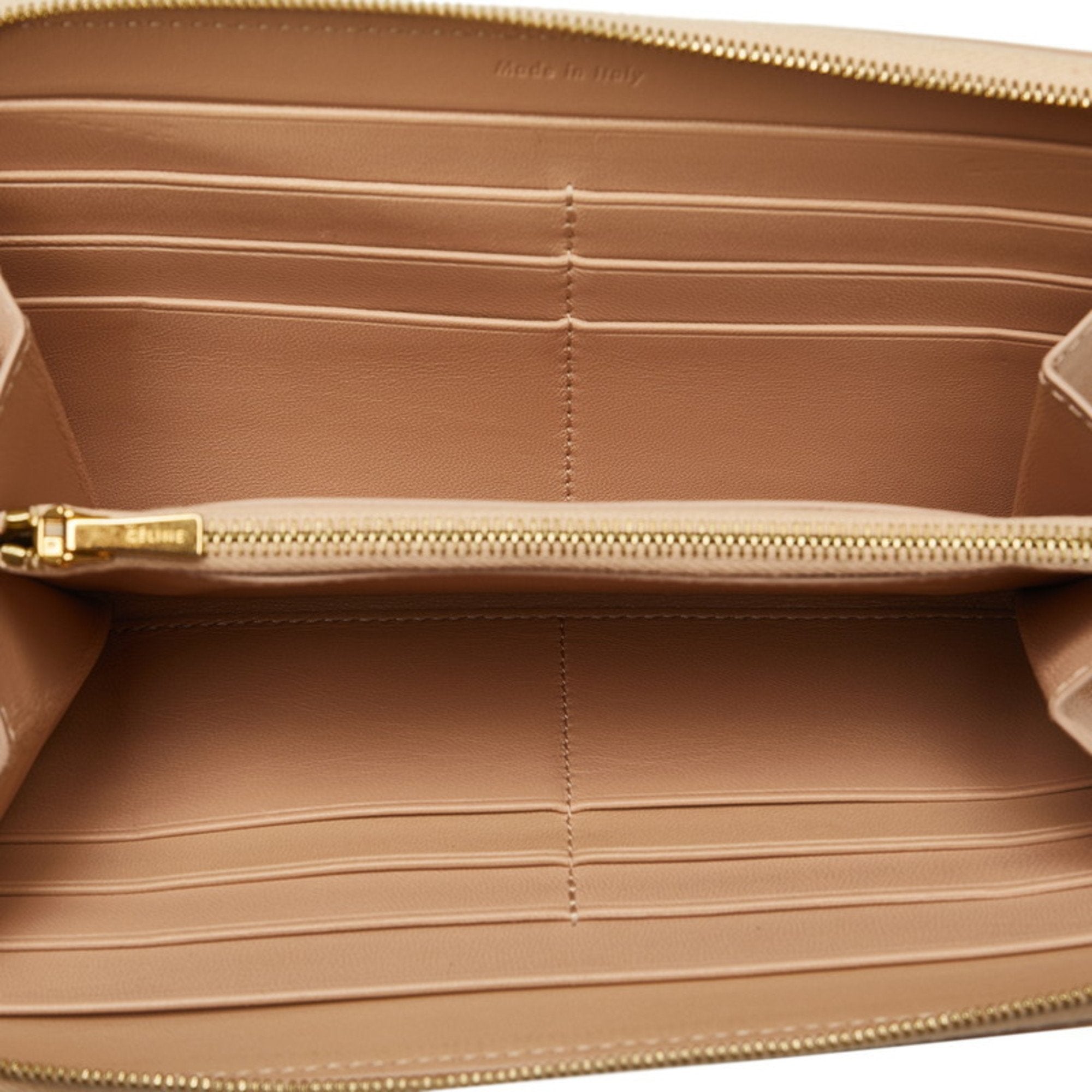 Celine Beige Red Color Leather Long Wallet (Bi-Fold) (Pre-Owned)