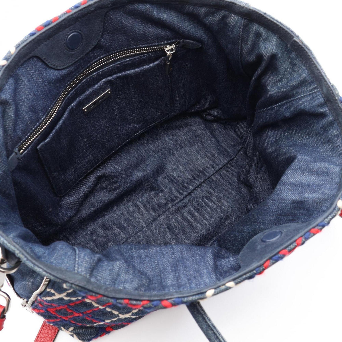 Miu Miu Multi-Color Navy Red Color Denim Handbag Tote Bag (Pre-Owned)