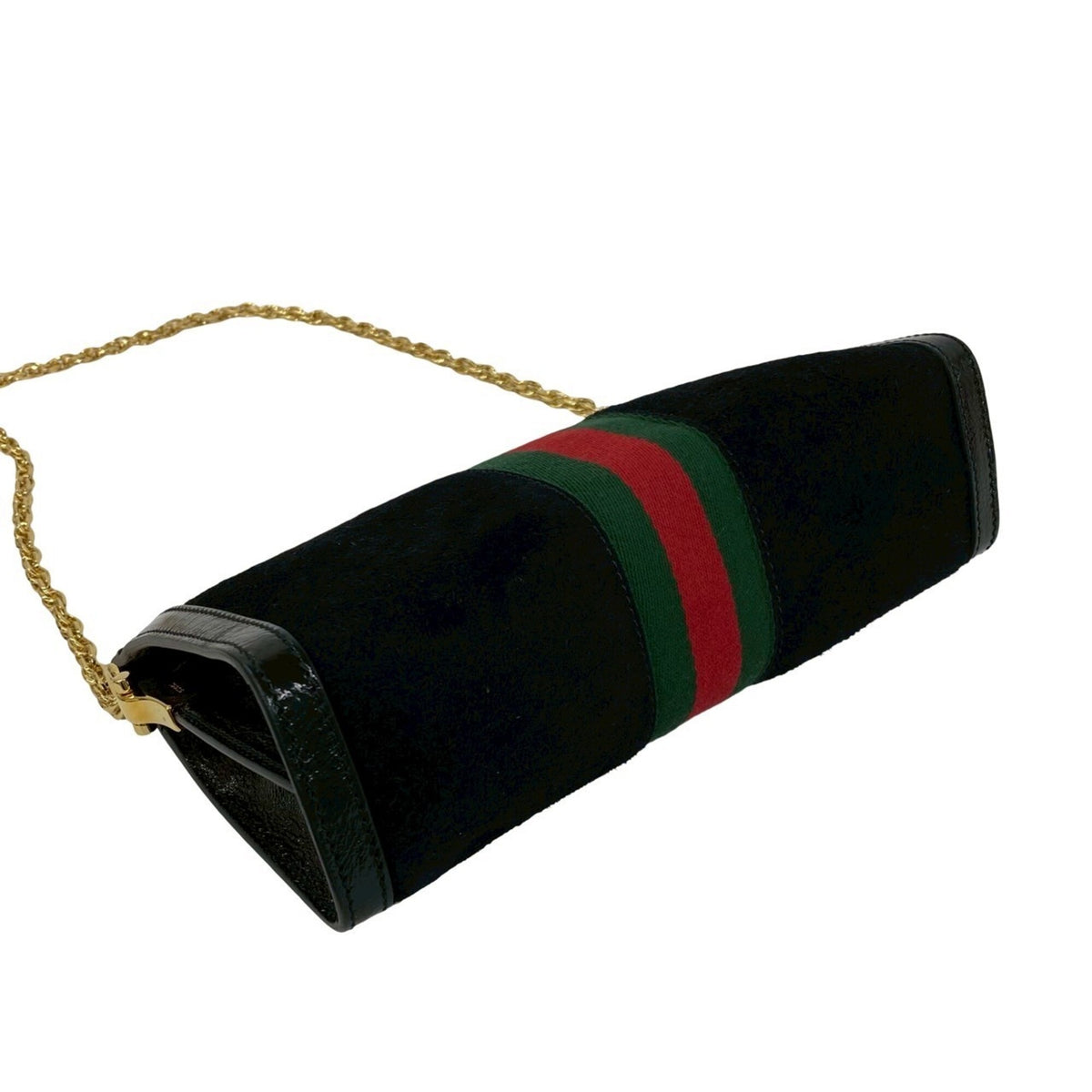 Gucci Black Green Red Color Patent Leather Suede Shoulder Bag (Pre-Owned)