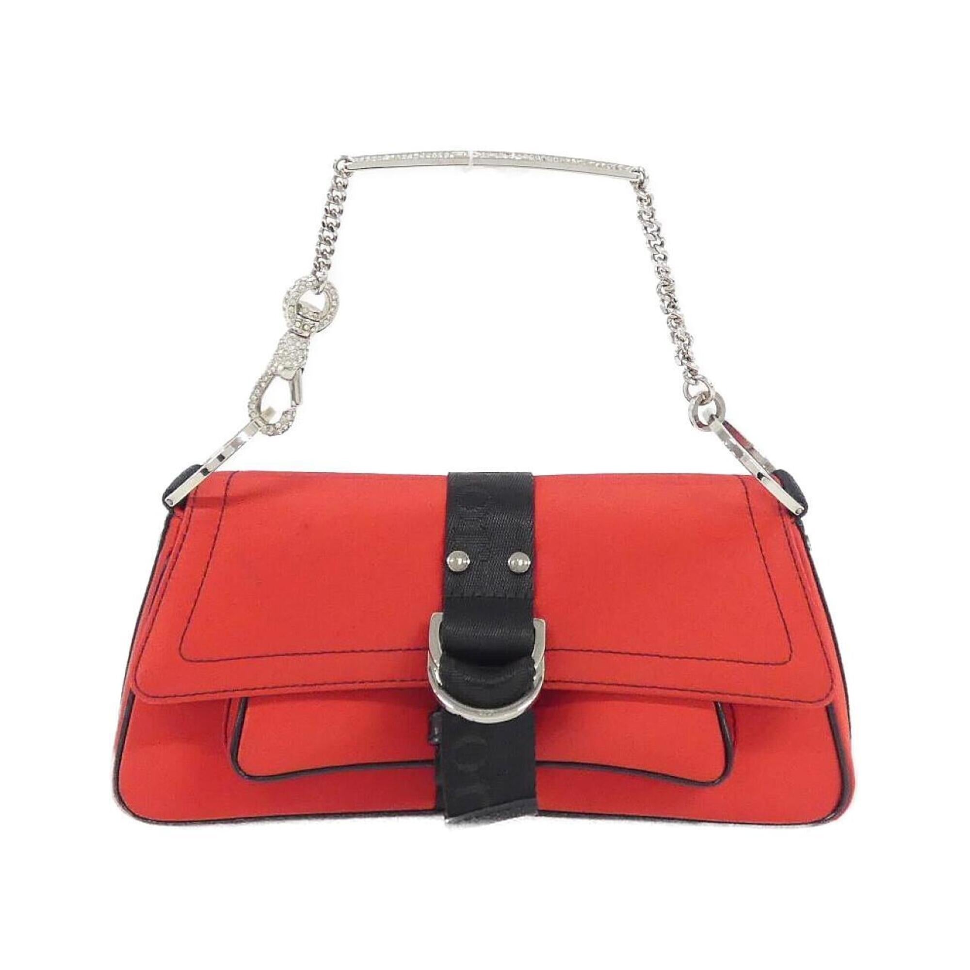 Christian Dior Black Red Color Satin Handbag (Pre-Owned)