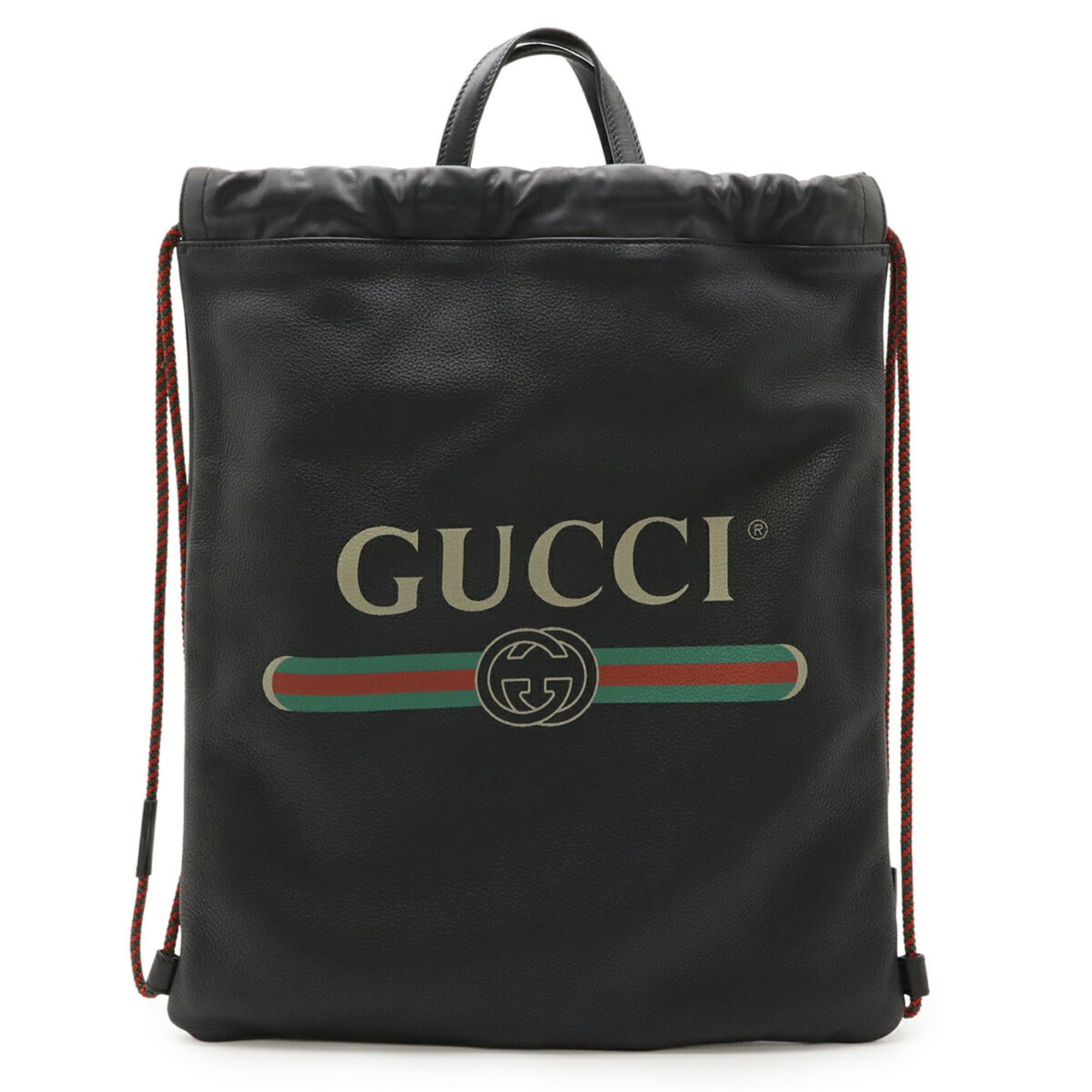 Gucci Black Green Red Color Leather Backpack (Pre-Owned)