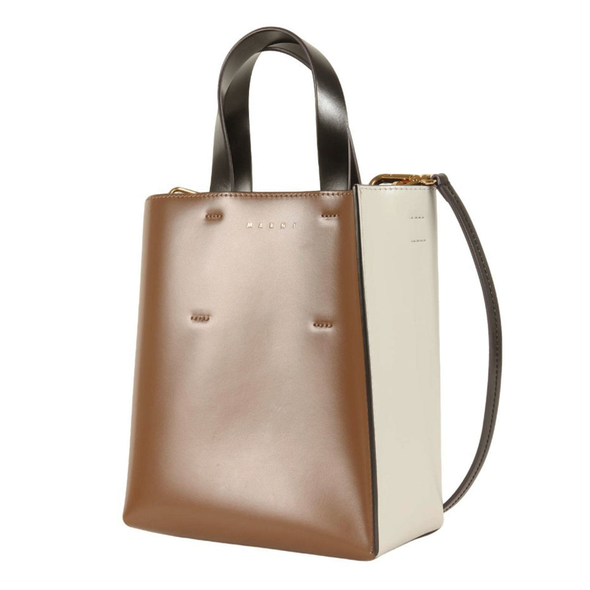 Marni Black Brown Light Gray Cotton Leather Elastane Pouch Tote Bag (Pre-Owned)