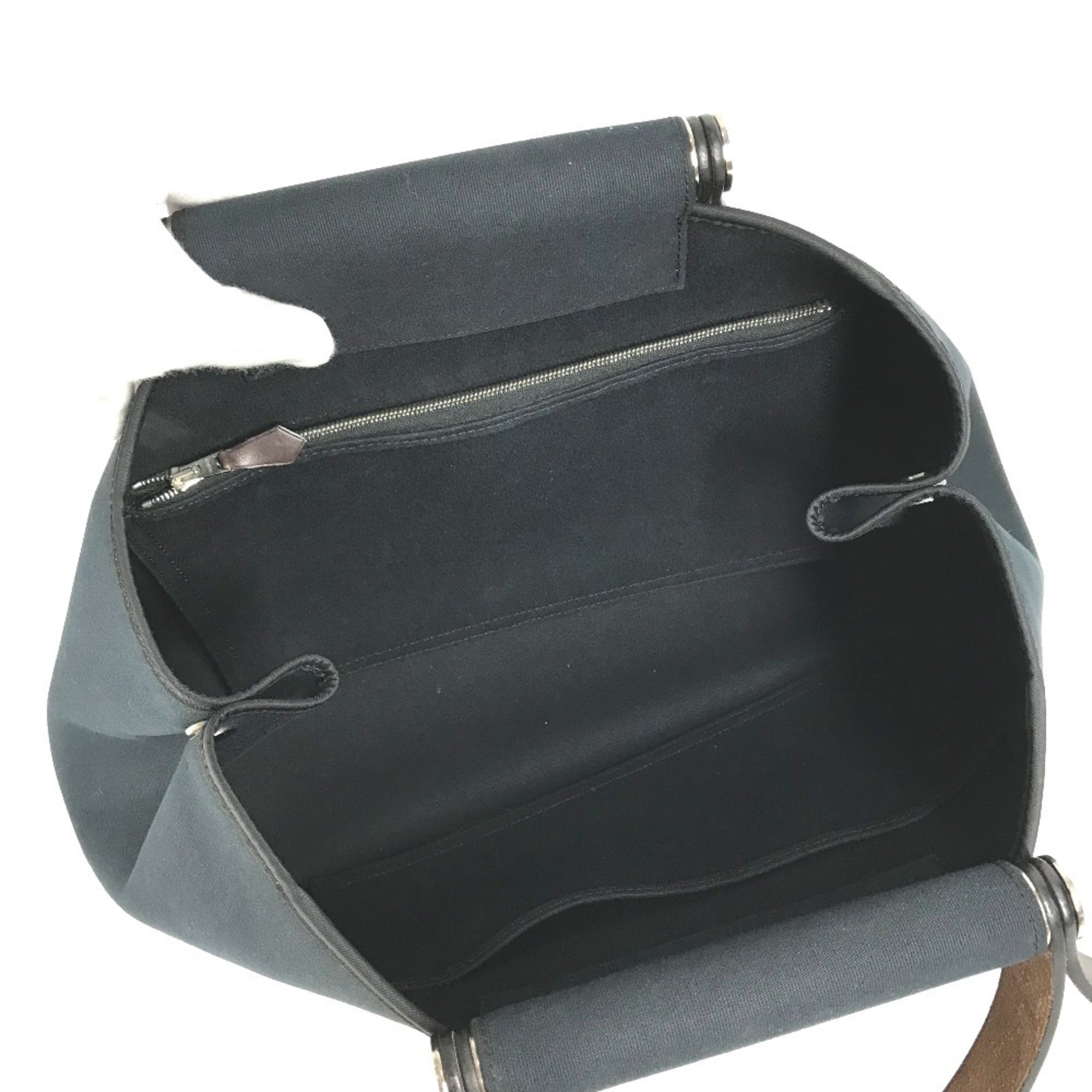 Hermes Dark Navy Leather Canvas Shoulder Bag Tote Bag (Pre-Owned)