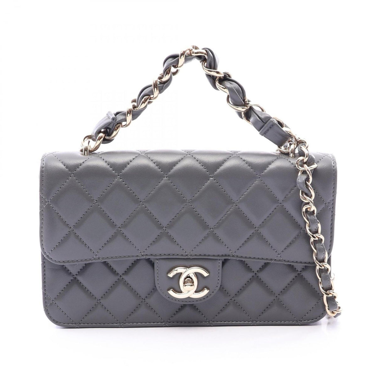 Chanel Gray Leather Handbag Shoulder Bag (Pre-Owned)