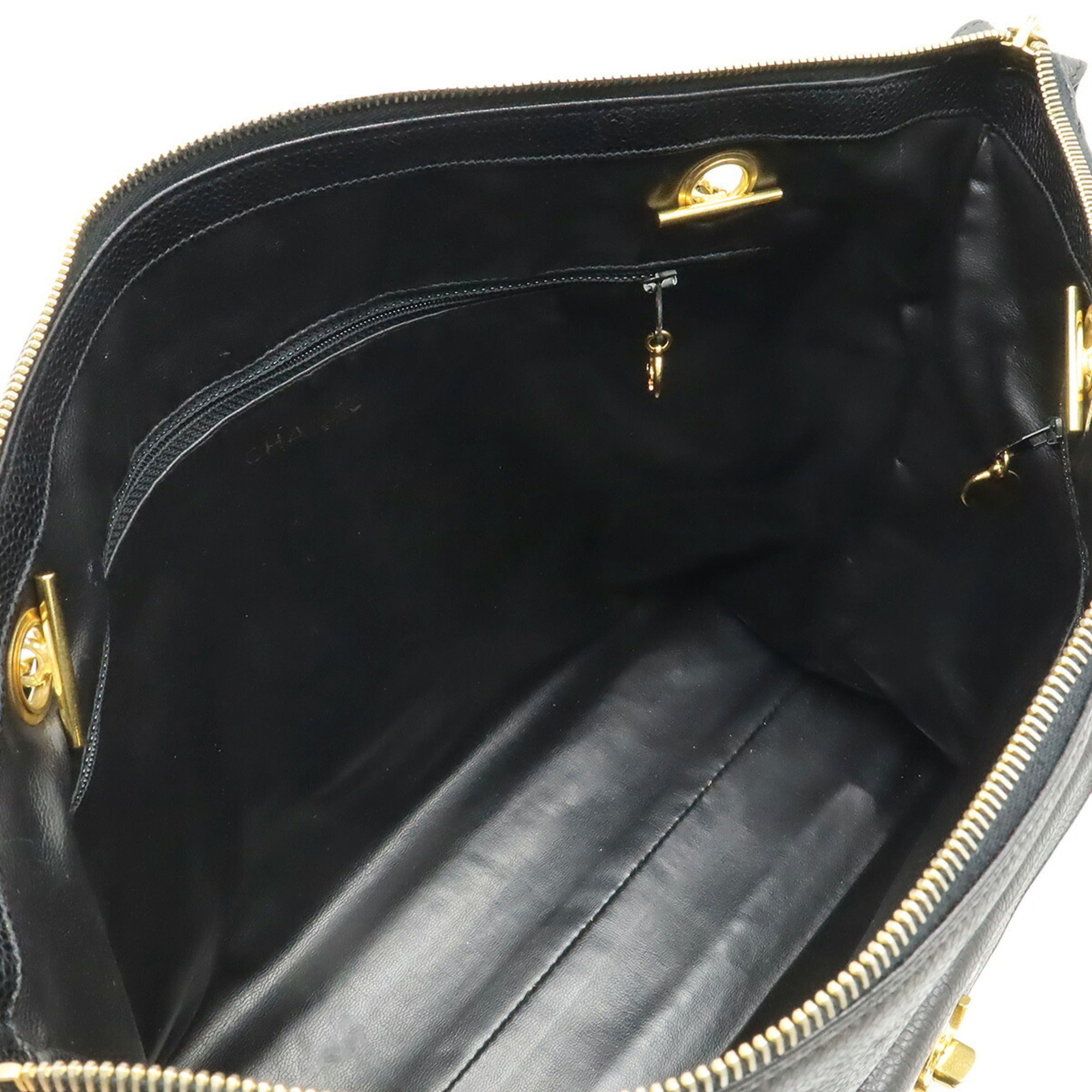 Chanel Black Leather Shoulder Bag Tote Bag (Pre-Owned)