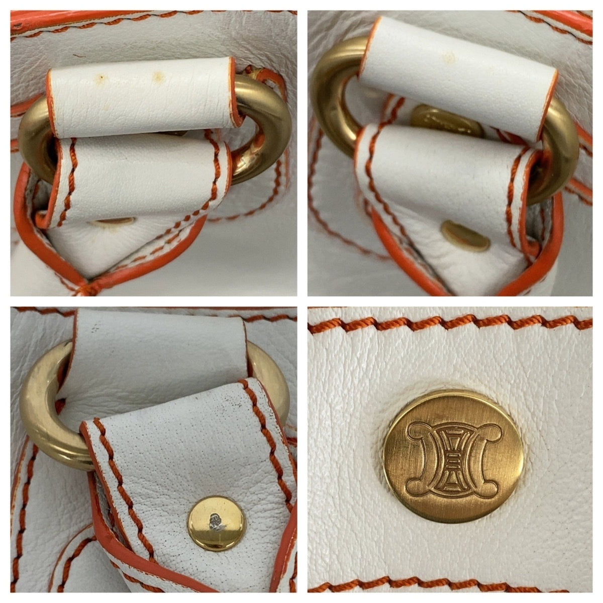 Celine Orange White Leather Handbag Tote Bag (Pre-Owned)