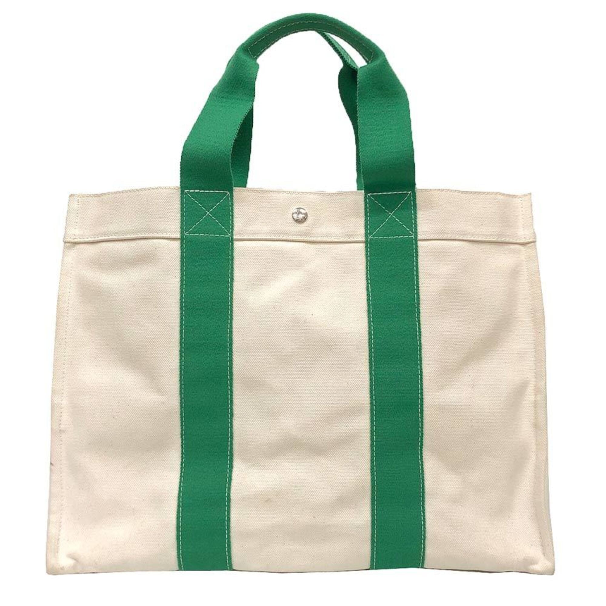 Hermes Beige Green Canvas Tote Bag (Pre-Owned)