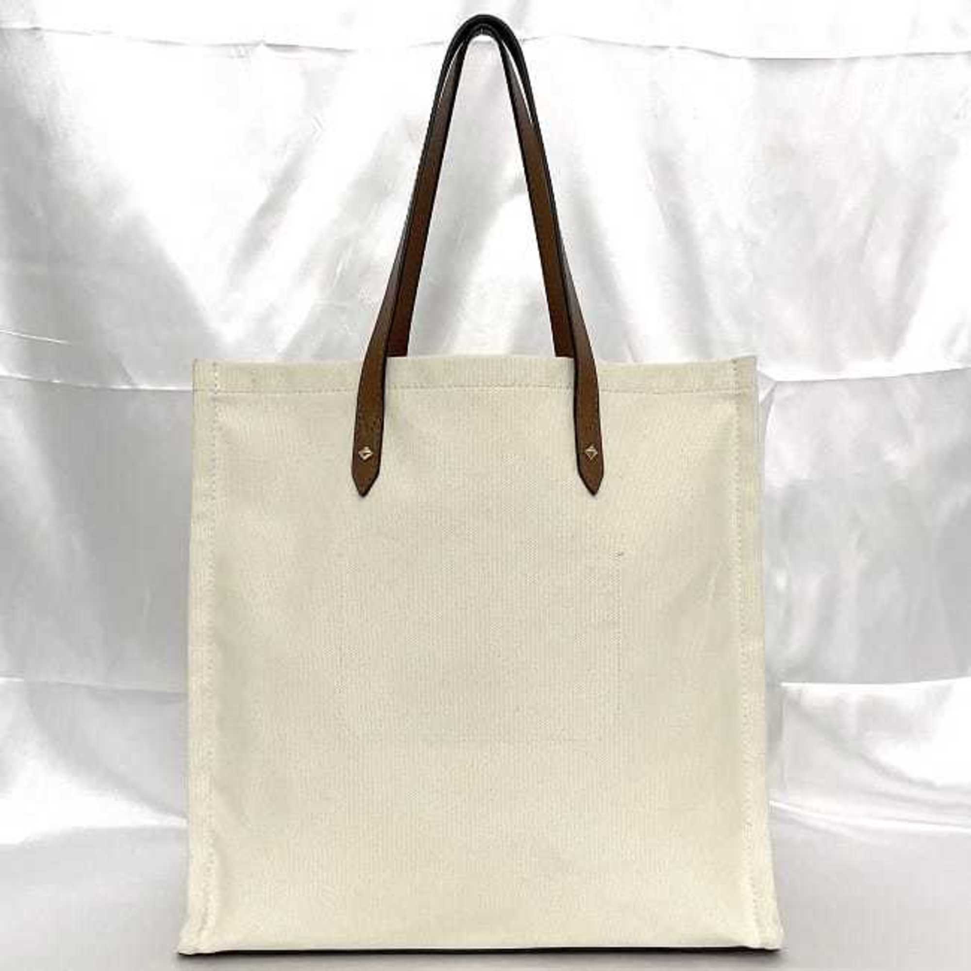 Jimmy Choo Brown White Canvas Leather Tote Bag (Pre-Owned)