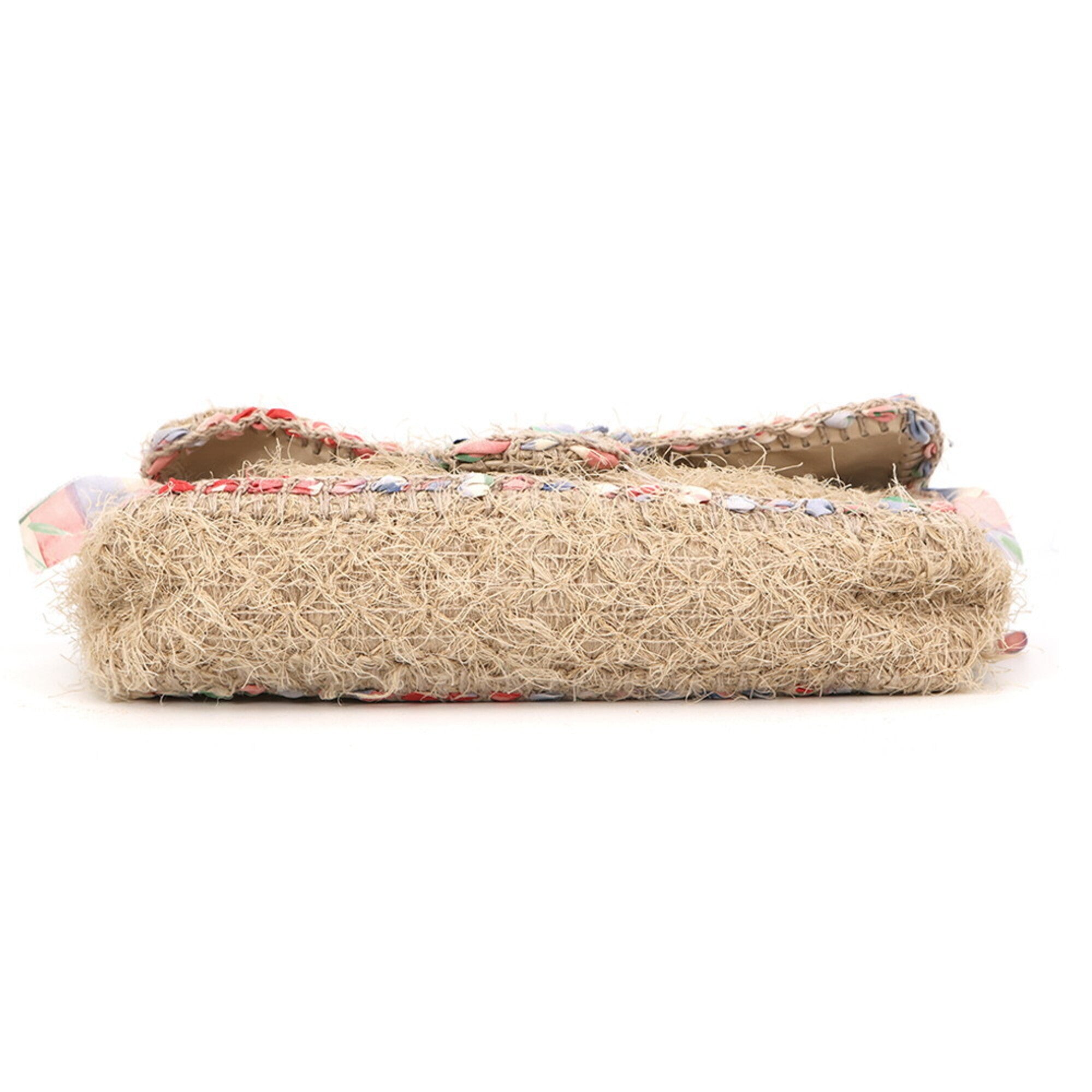 Chanel Beige Multi-Color Raffia Handbag Shoulder Bag (Pre-Owned)