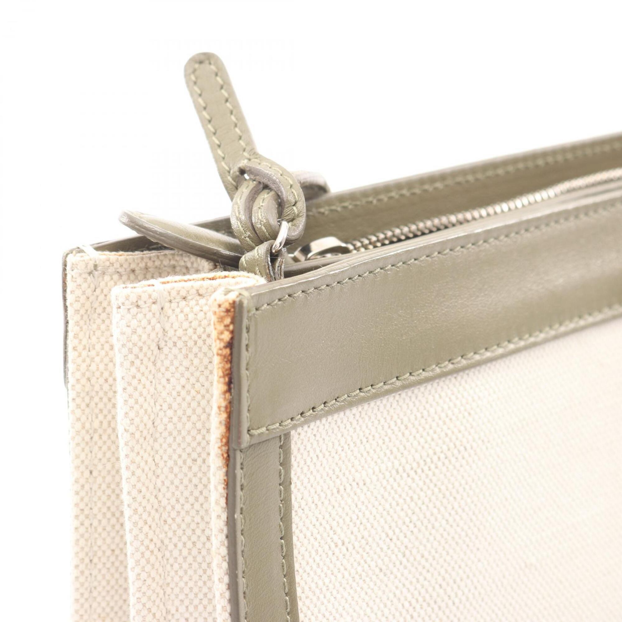 Balenciaga Khaki White Canvas Leather Handbag Pochette Shoulder Bag (Pre-Owned)