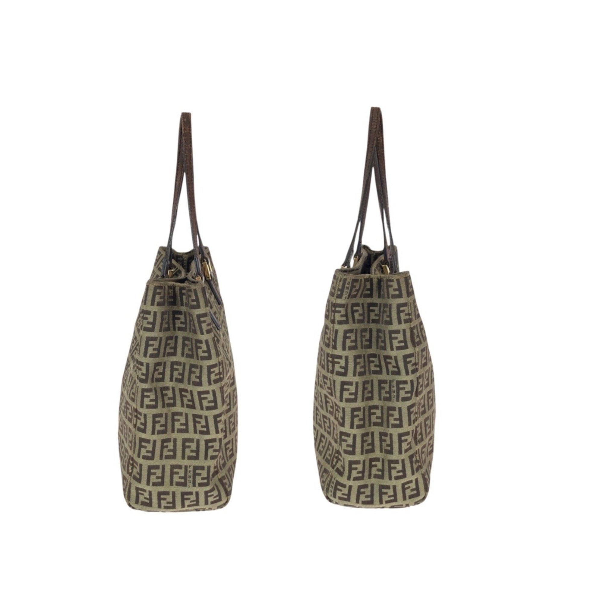 Fendi Beige Brown Canvas Leather Handbag (Pre-Owned)