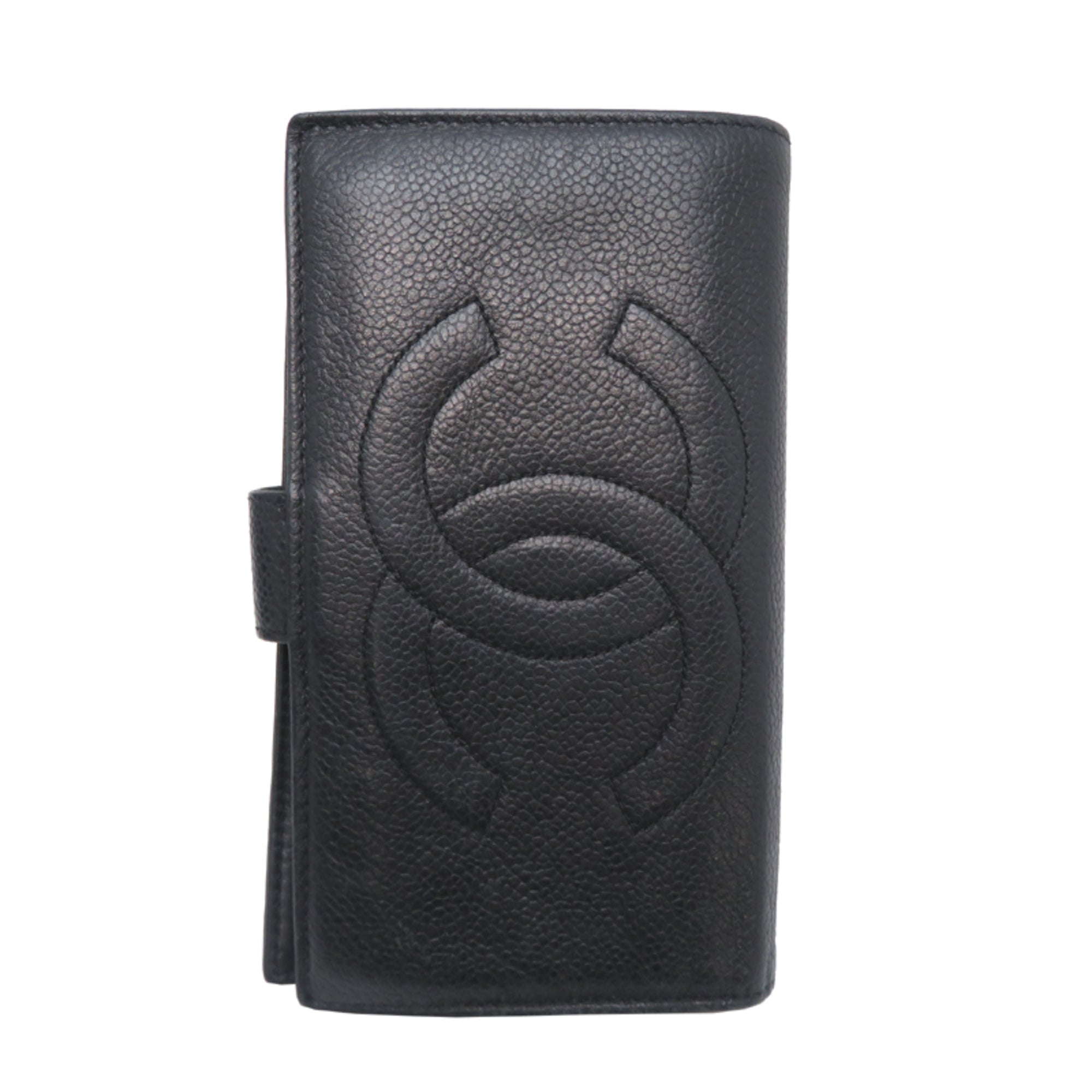 Chanel Black Grained Calfskin Long Wallet (Bi-Fold) (Pre-Owned)