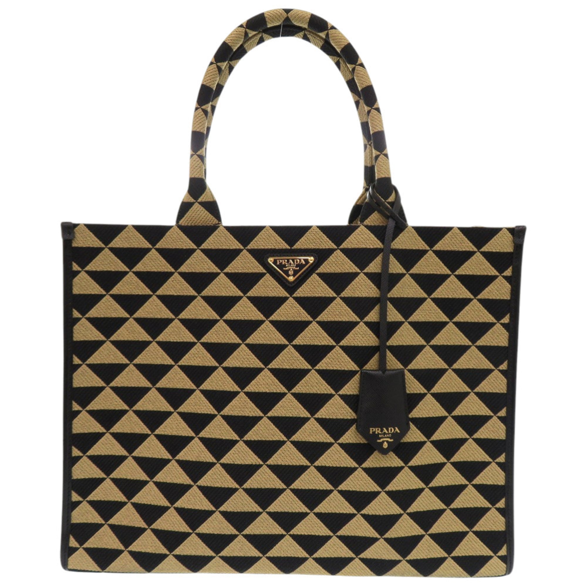 Prada Beige Black Fabric Leather Handbag (Pre-Owned)
