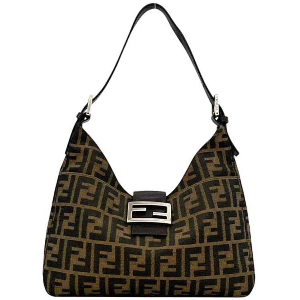 Fendi Zucca Green Khaki Canvas Leather Shoulder Bag (Pre-Owned)