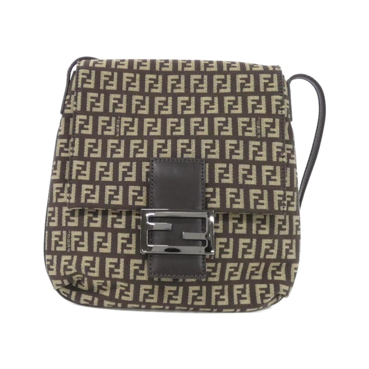 Fendi Beige Brown Canvas Shoulder Bag (Pre-Owned)