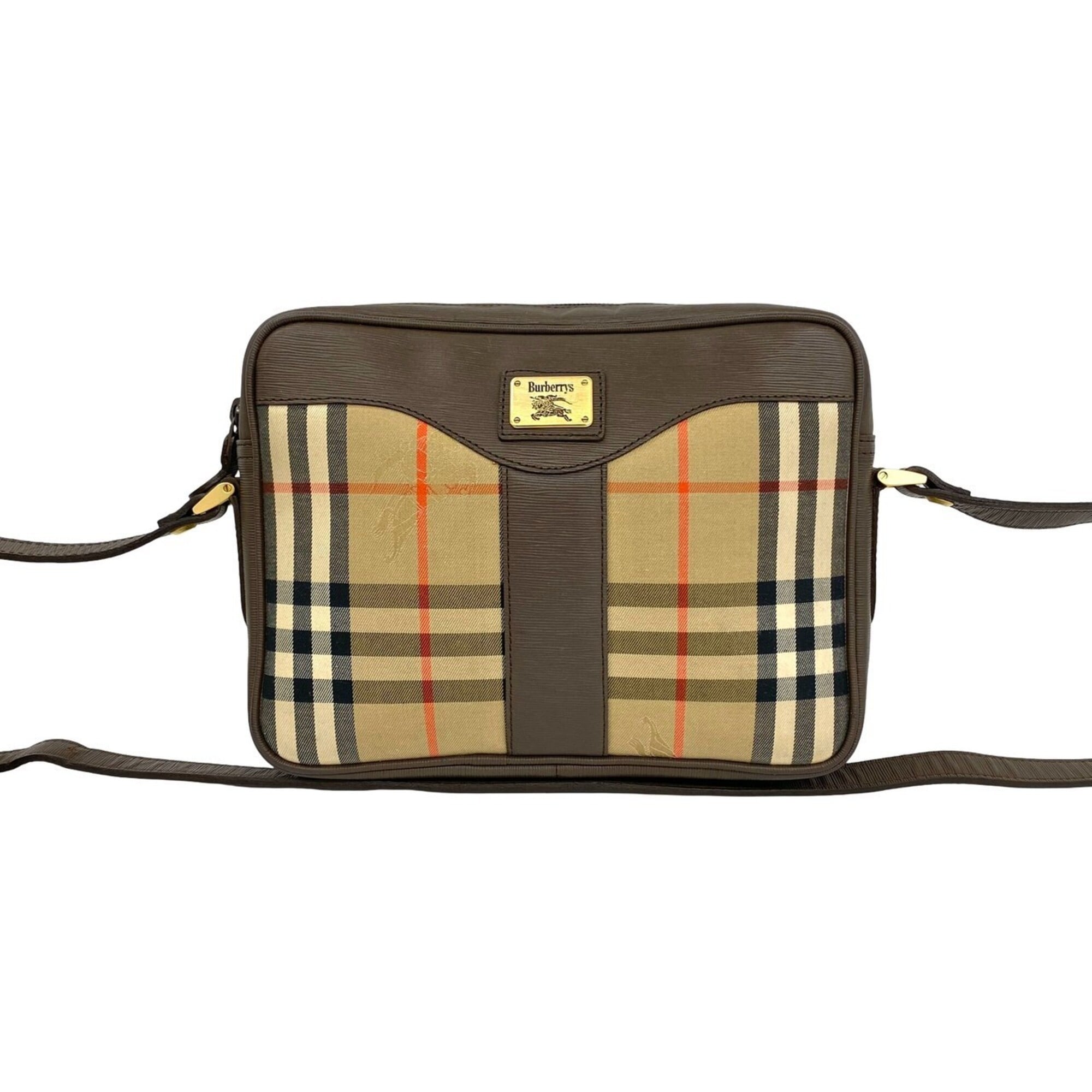 Burberry Beige Brown Canvas Leather Shoulder Bag (Pre-Owned)