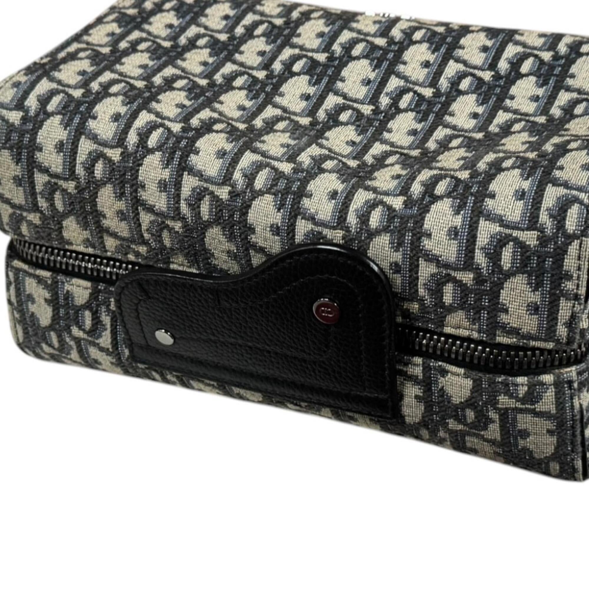 Christian Dior Beige Navy Leather Jacquard Handbag (Pre-Owned)