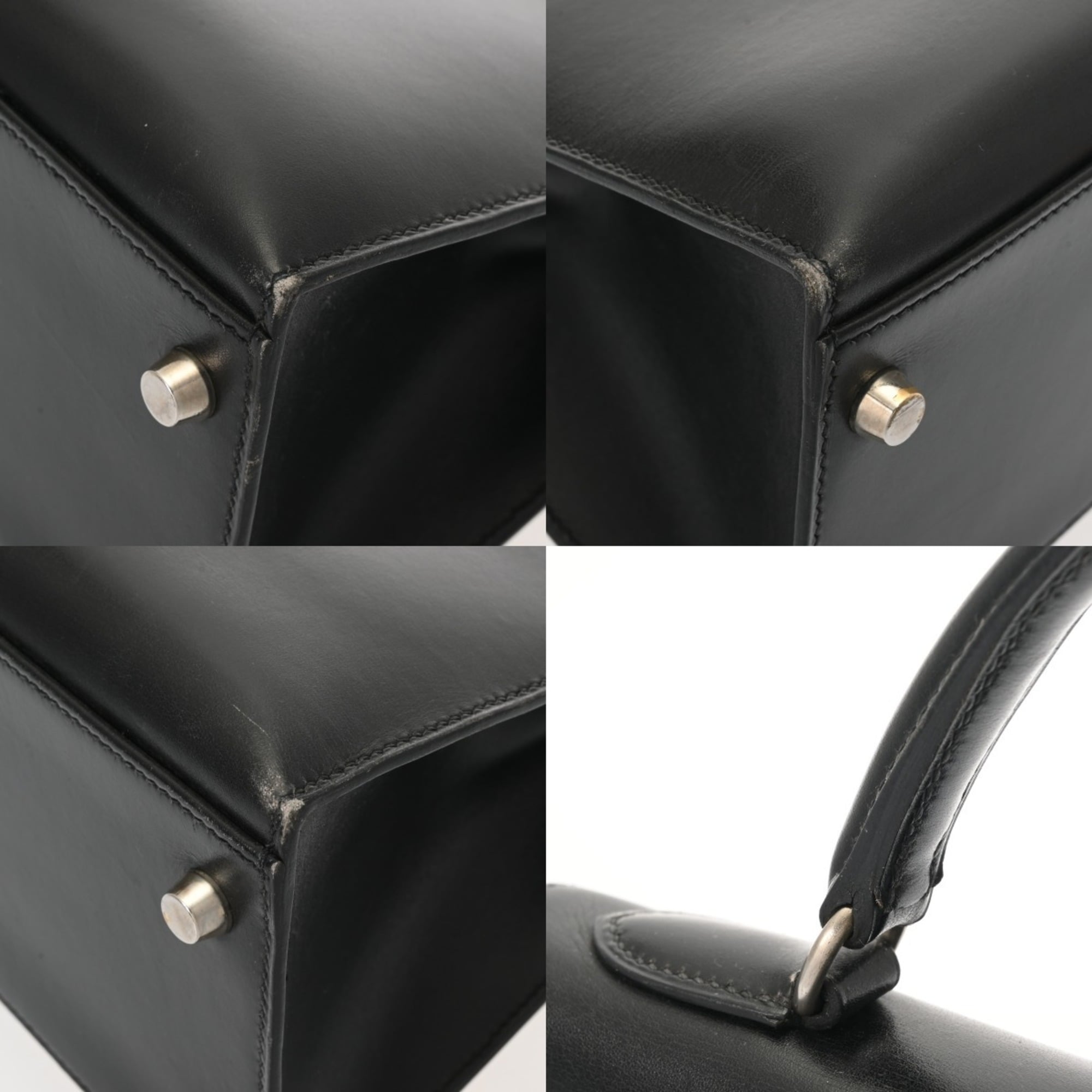 Hermes Kelly Black Matte Silver Box Calf Leather Shopping Bag (Pre-Owned)