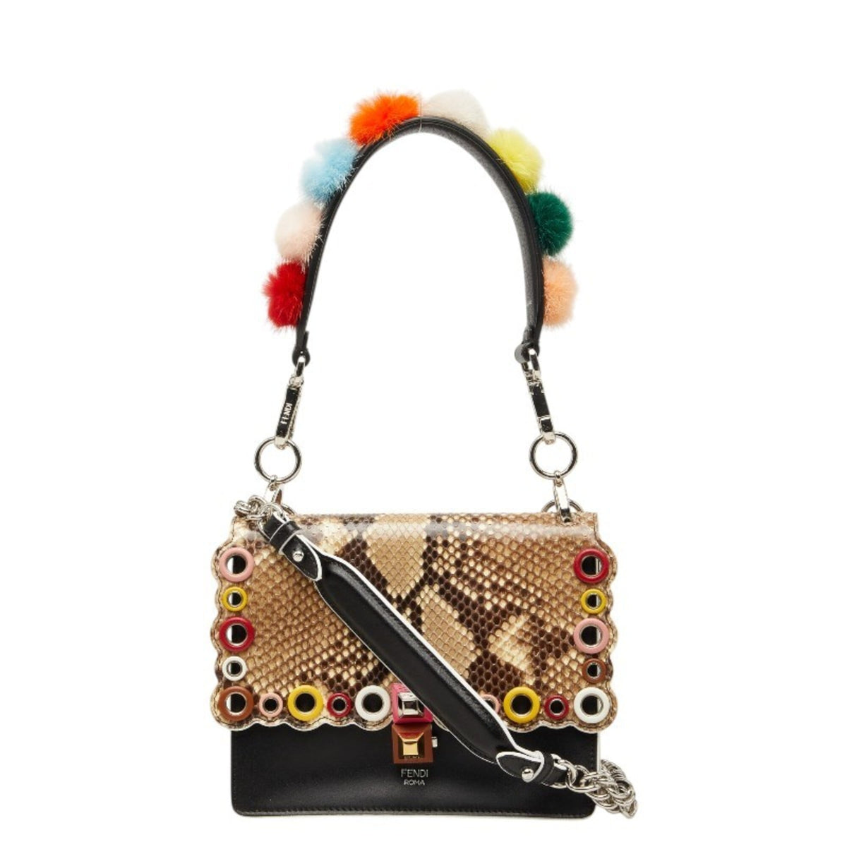 Fendi Black Brown Leather Handbag Shoulder Bag (Pre-Owned)