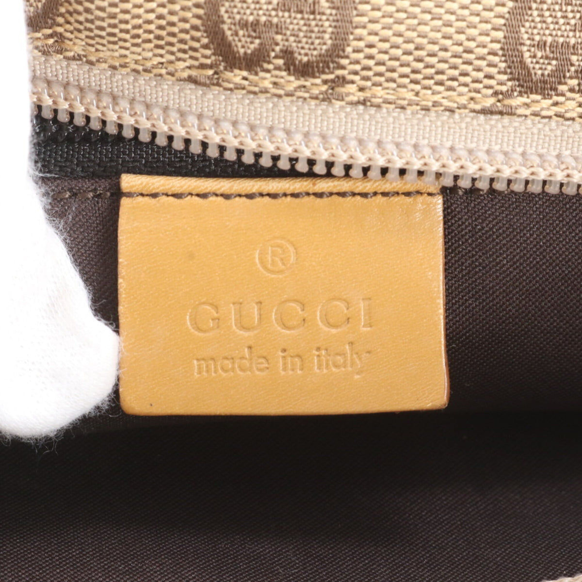 Gucci Brown Leather Canvas Handbag Shoulder Bag Tote Bag (Pre-Owned)