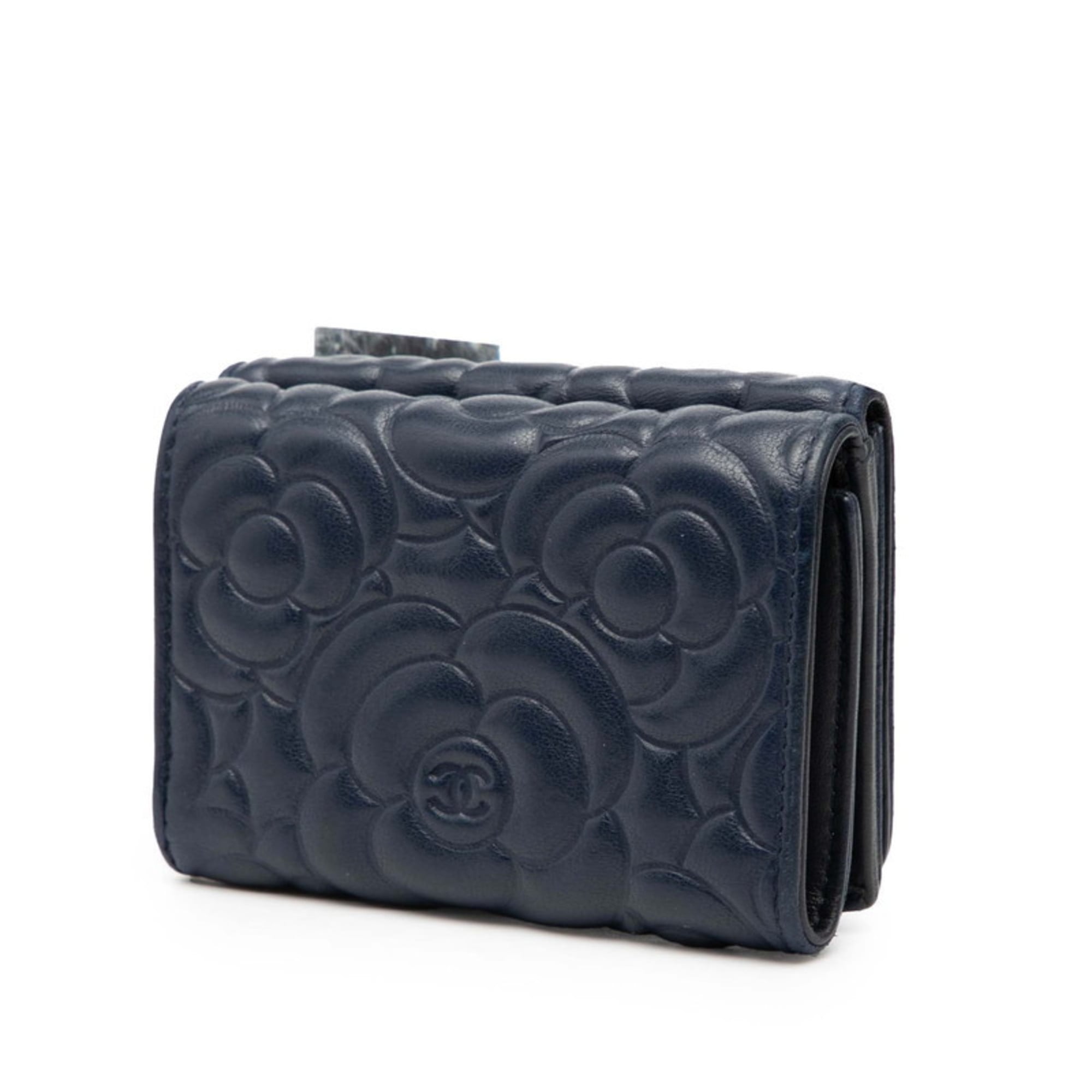Chanel Navy Leather Wallet (Tri-Fold) (Pre-Owned)