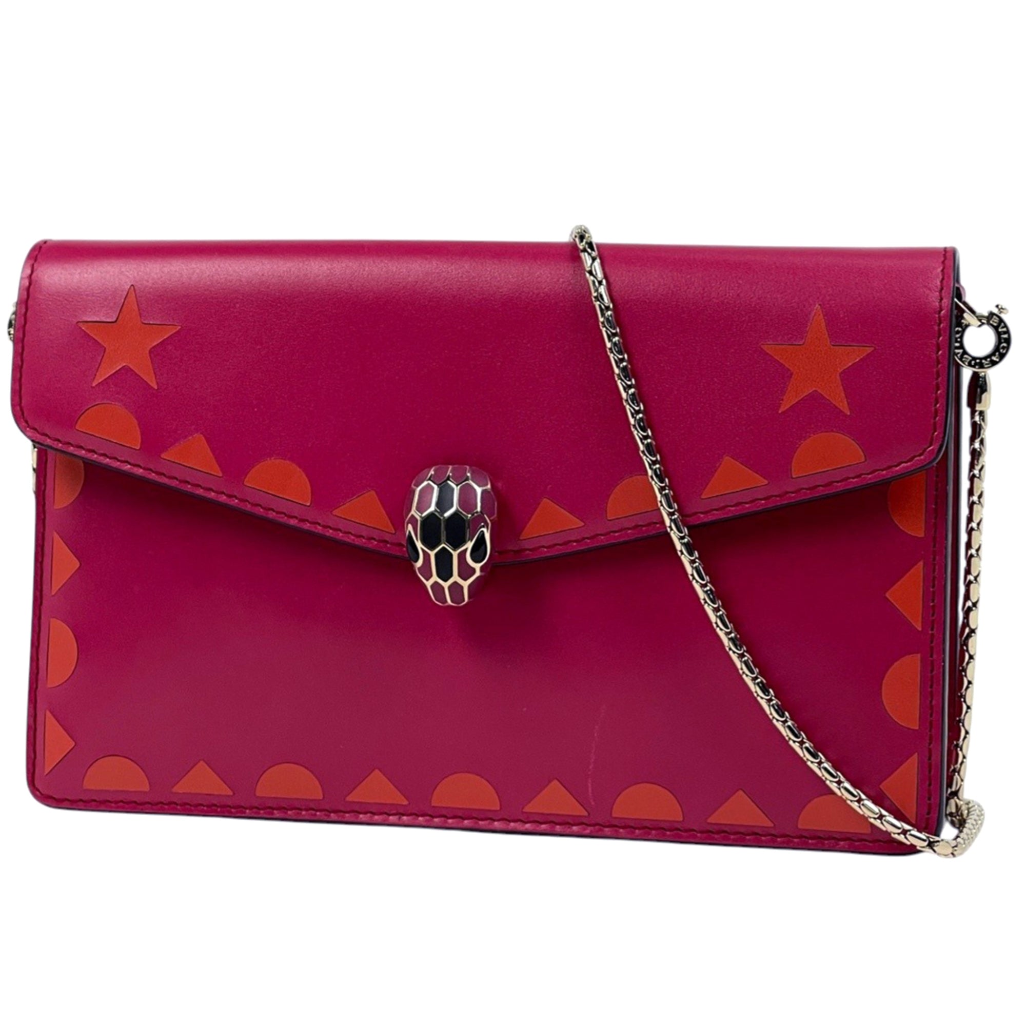 Bvlgari Red Color Leather Clutch Bag Shoulder Bag (Pre-Owned)