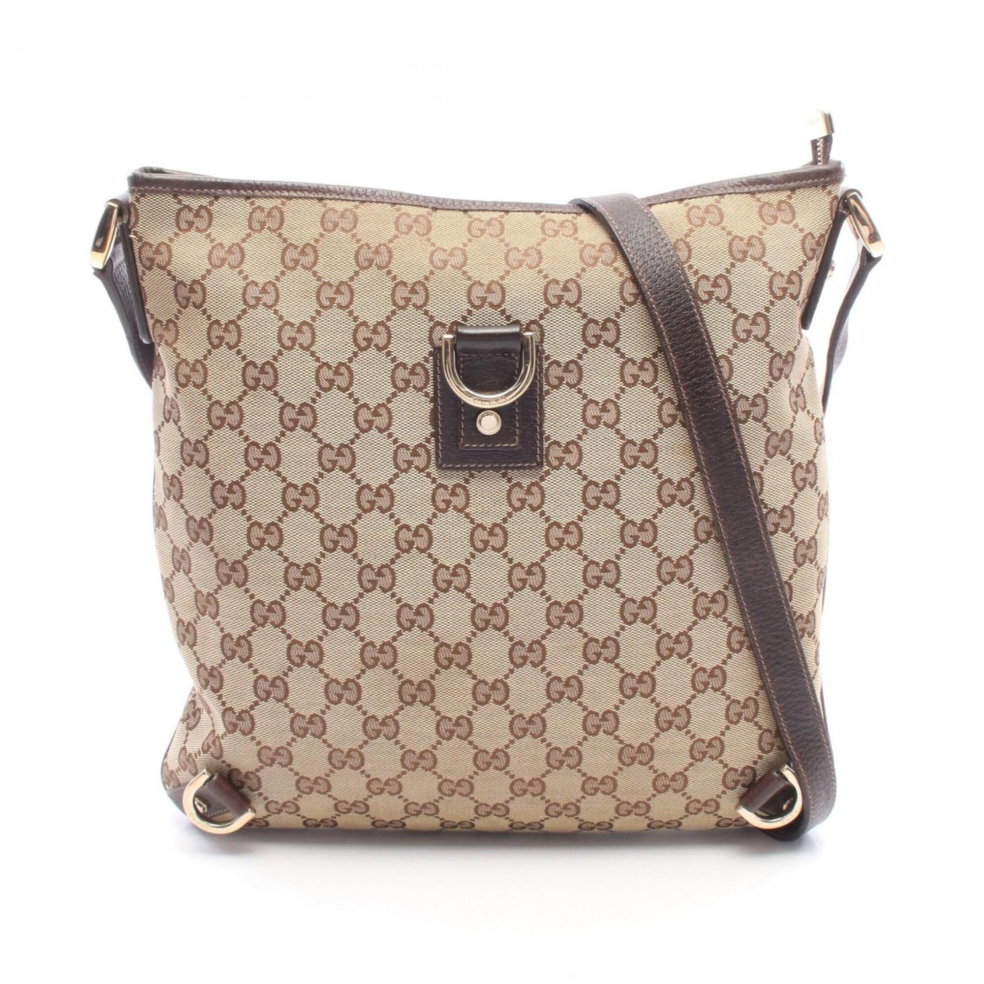 Gucci Beige Brown Gg Canvas Leather Handbag Shoulder Bag (Pre-Owned)