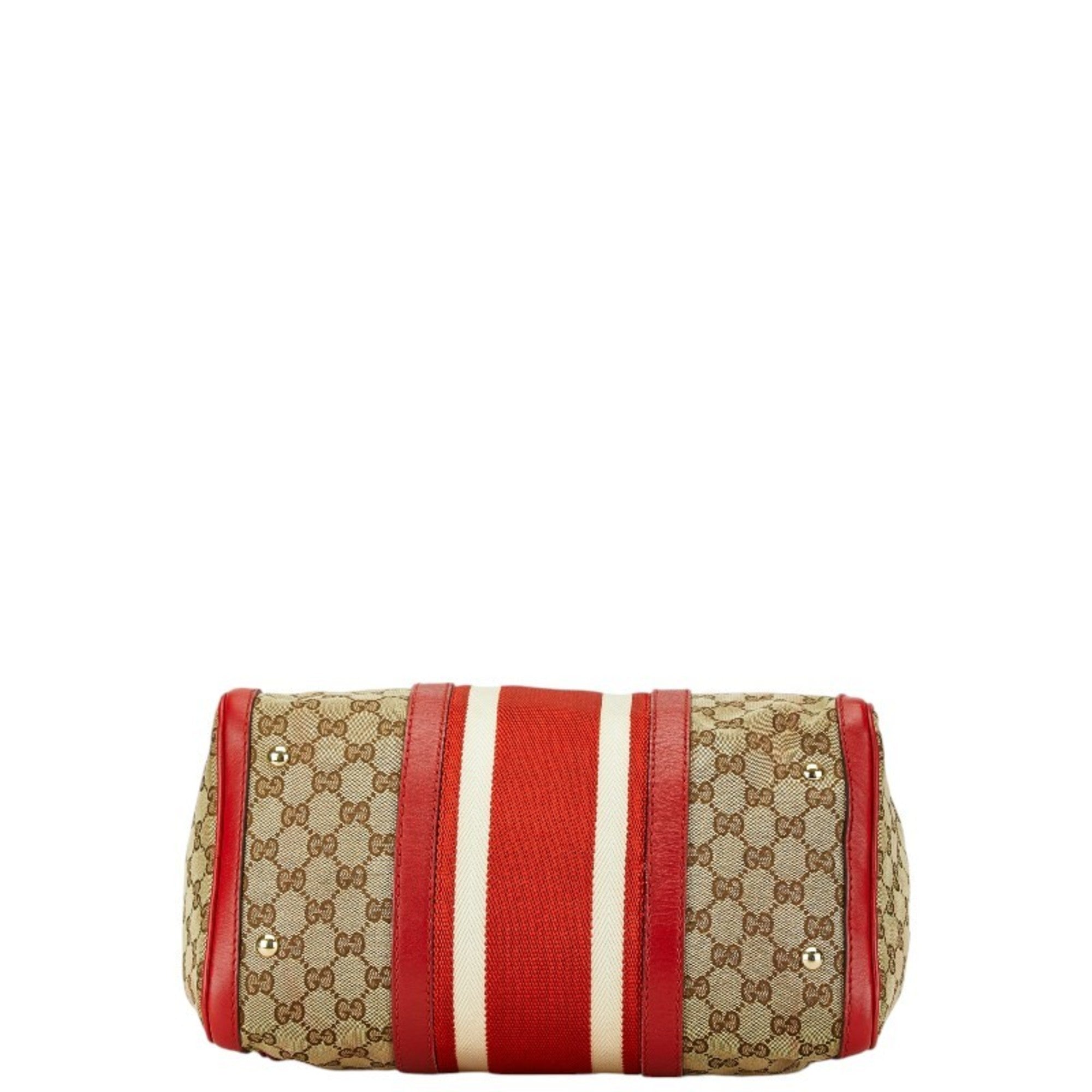 Gucci Beige Red Color Canvas Leather Boston Bag Shoulder Bag (Pre-Owned)