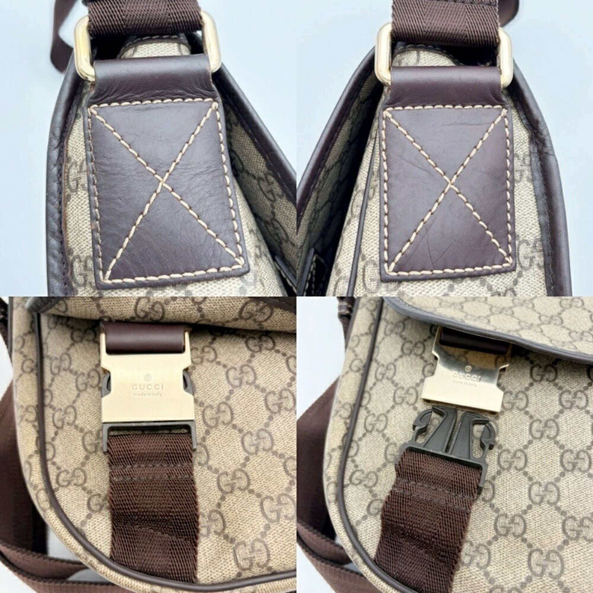 Gucci Beige Brown Gg Supreme Canvas Leather Shoulder Bag (Pre-Owned)