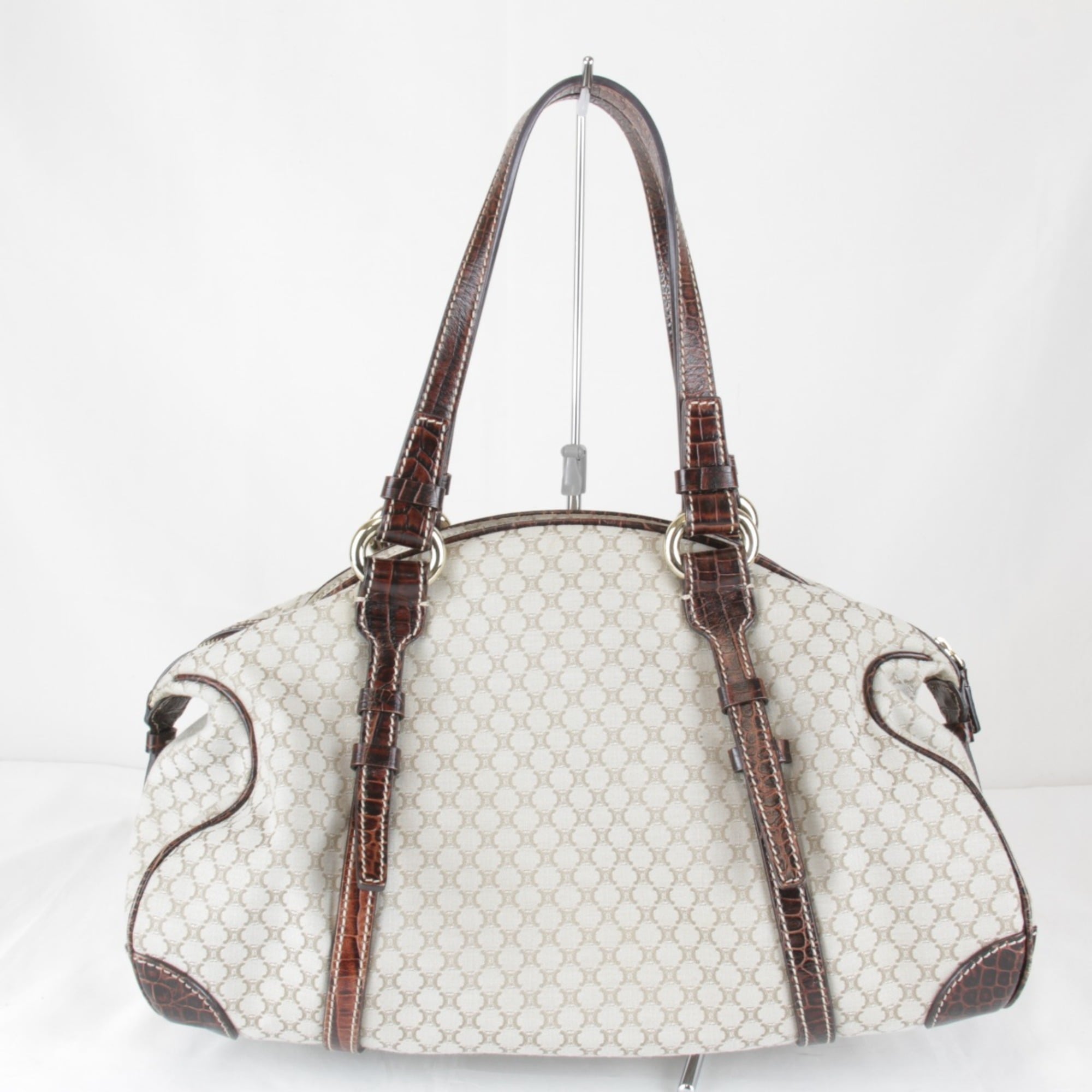 Celine Beige Canvas Boston Bag Handbag (Pre-Owned)