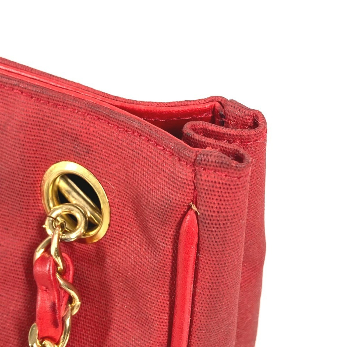 Chanel Red Color Leather Coated Canvas Shoulder Bag Tote Bag (Pre-Owned)