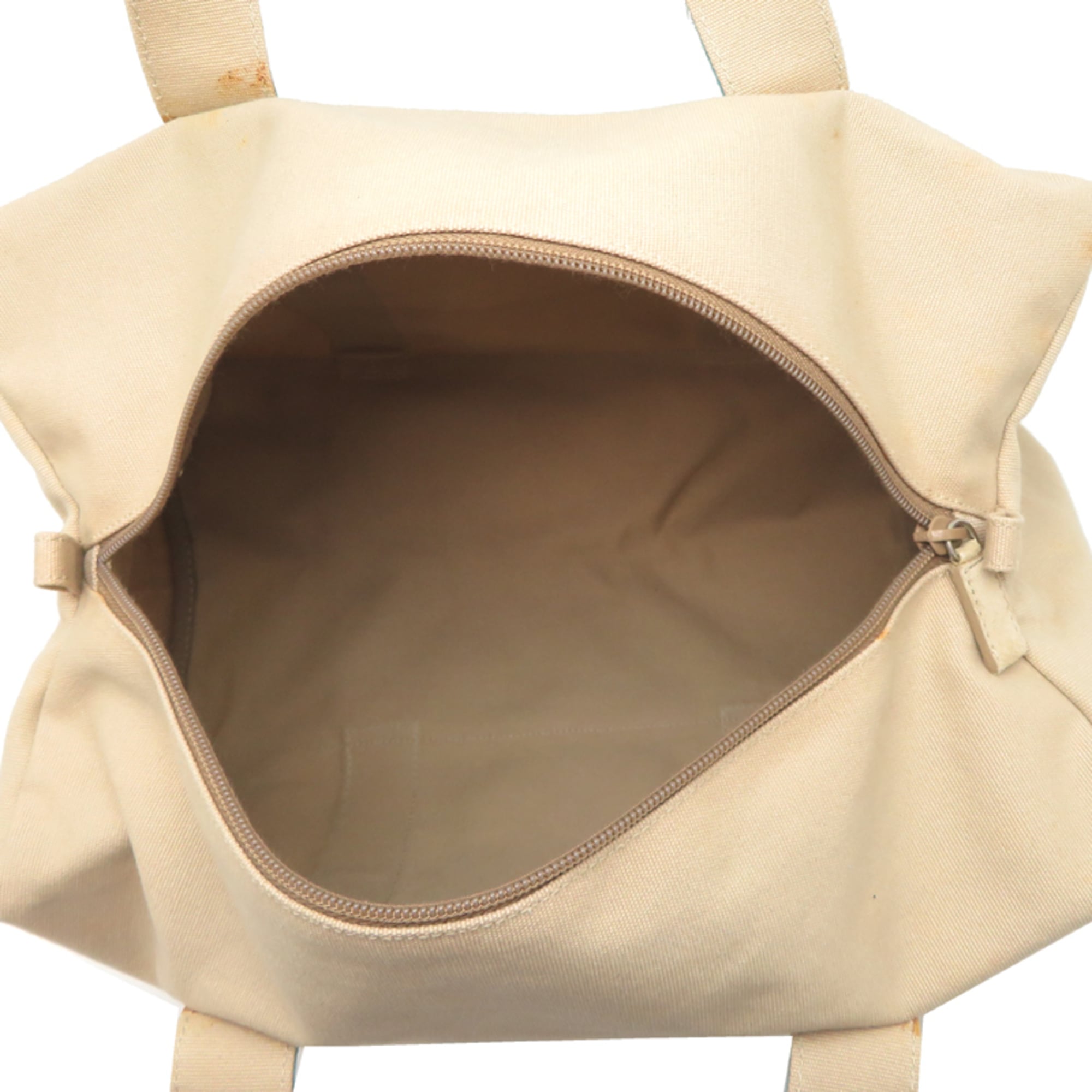 Prada Beige Blue Canvas Leather Tote Bag (Pre-Owned)