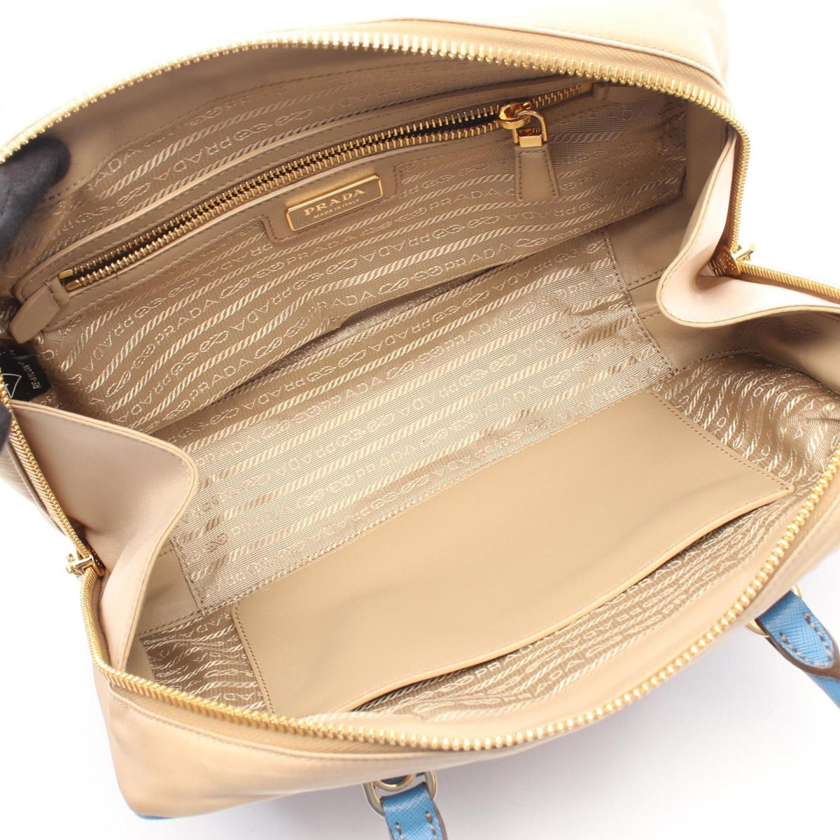 Prada Beige Blue Nylon Saffiano Triangle Handbag (Pre-Owned)