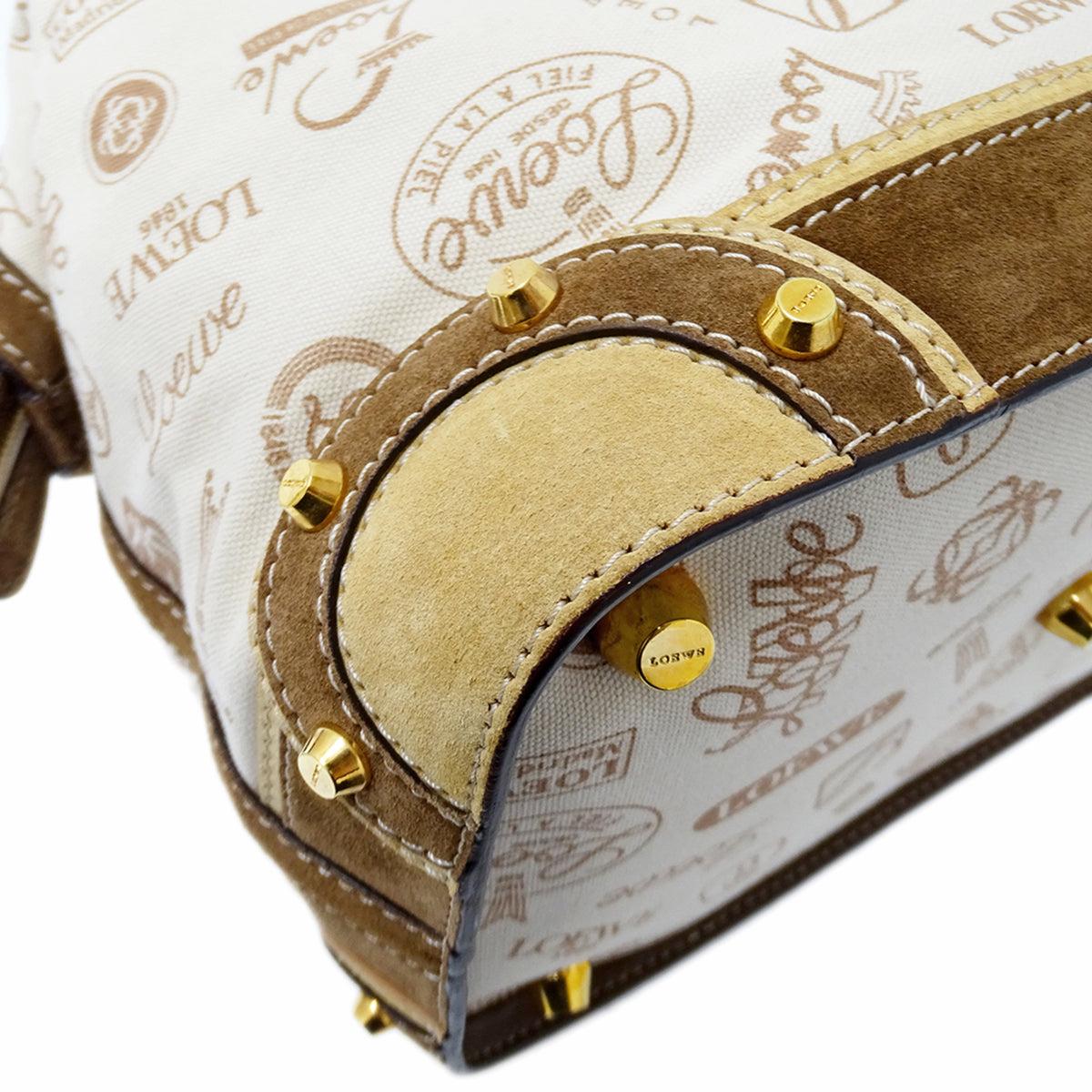 Loewe Beige Brown Canvas Boston Bag Handbag (Pre-Owned)
