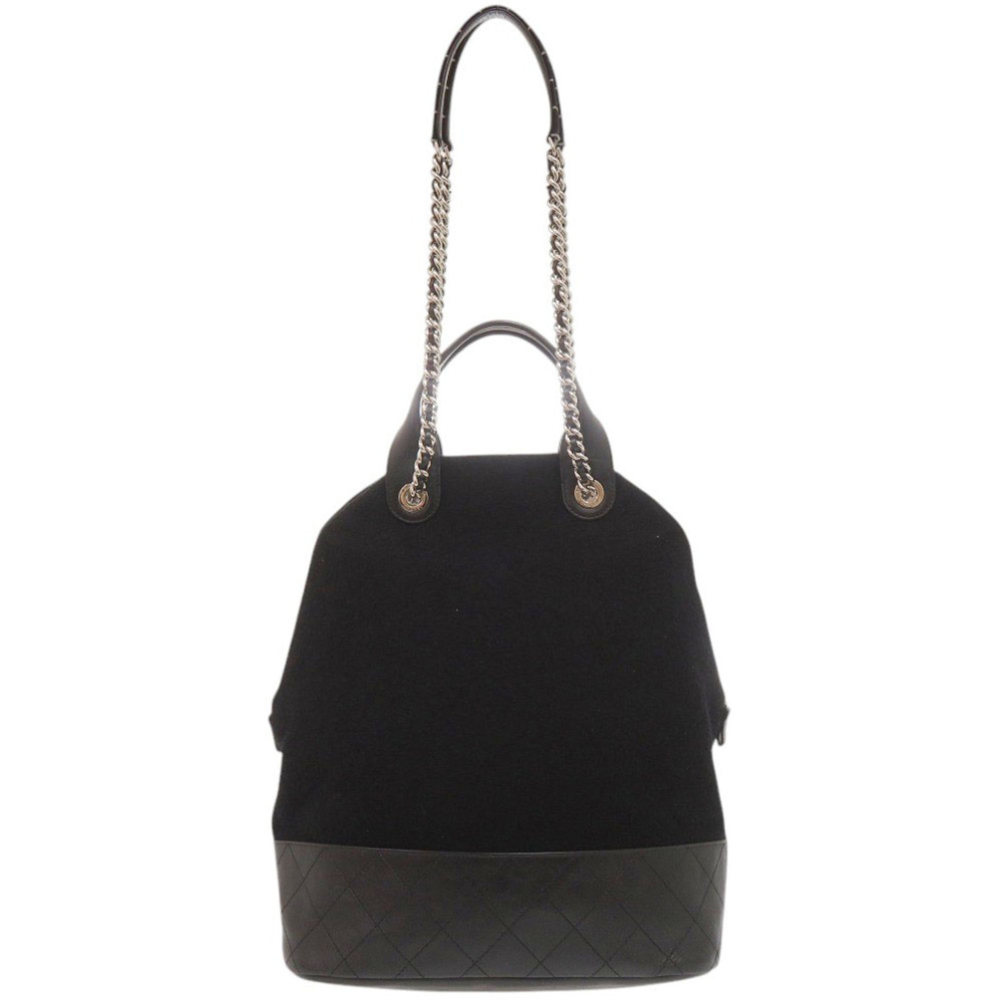 Chanel Black Wool Leather Shoulder Bag (Pre-Owned)