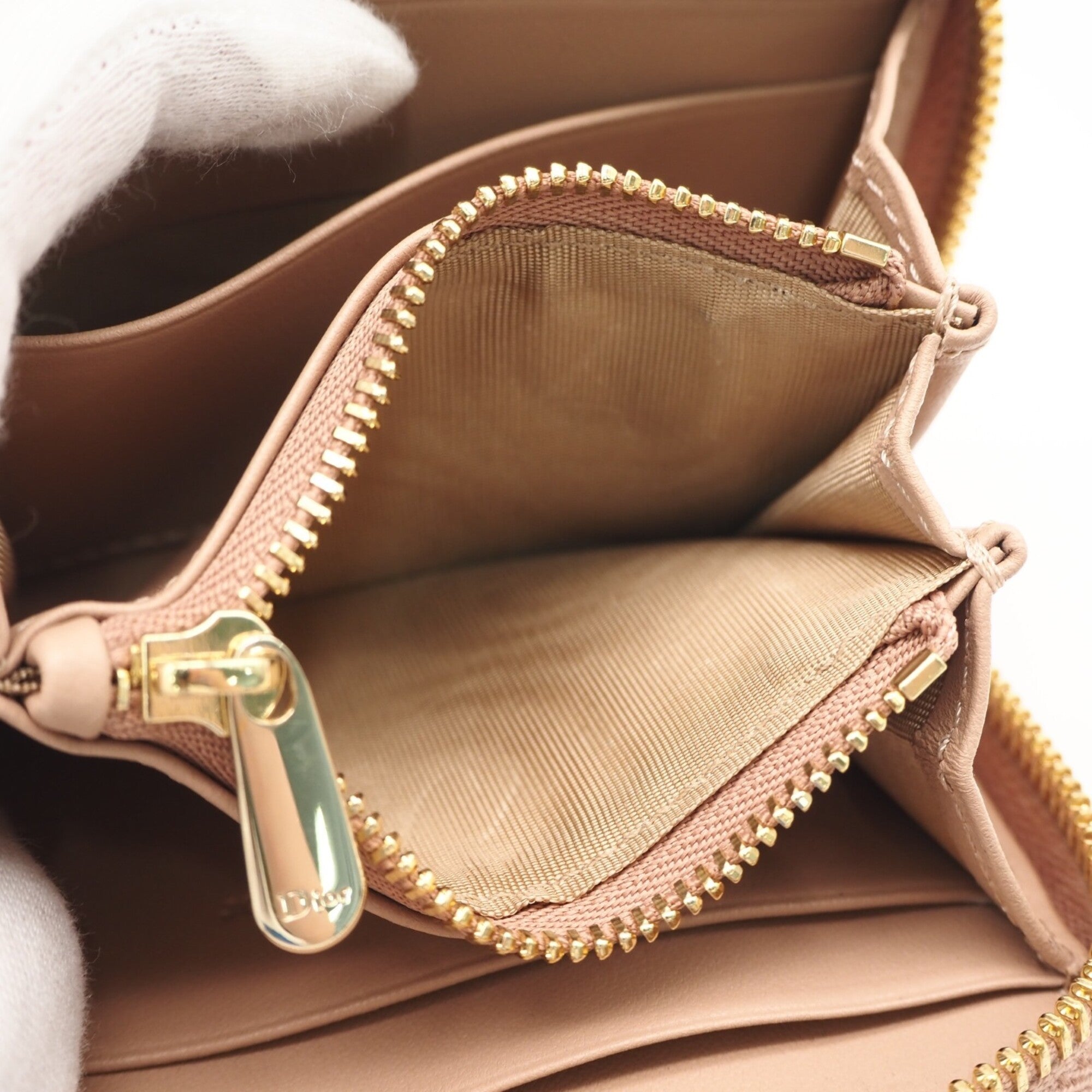 Christian Dior Lady Dior Pink Beige Leather Coin Purse/Coin Case (Pre-Owned)
