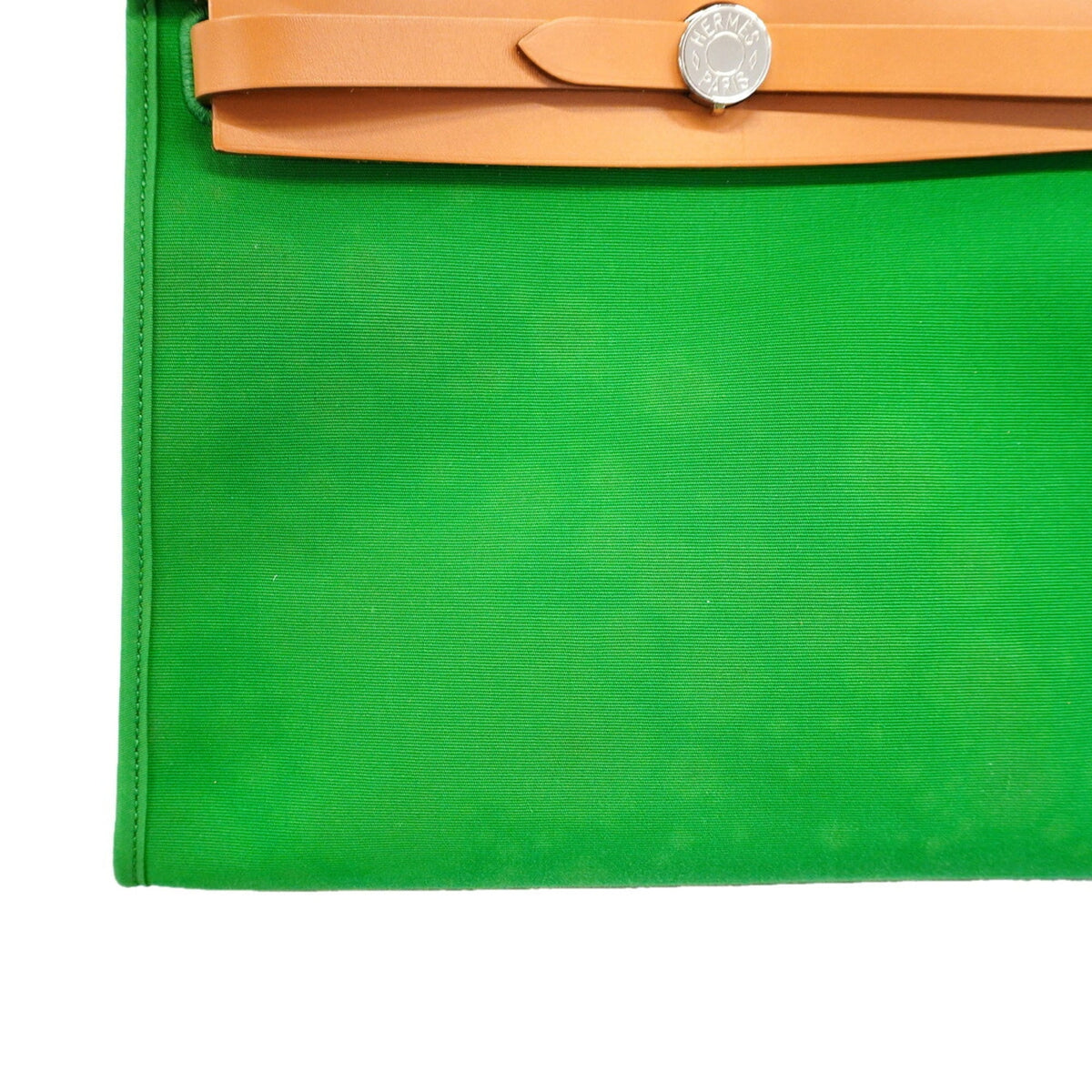 Hermes Green Natural Toile Officier Handbag (Pre-Owned)