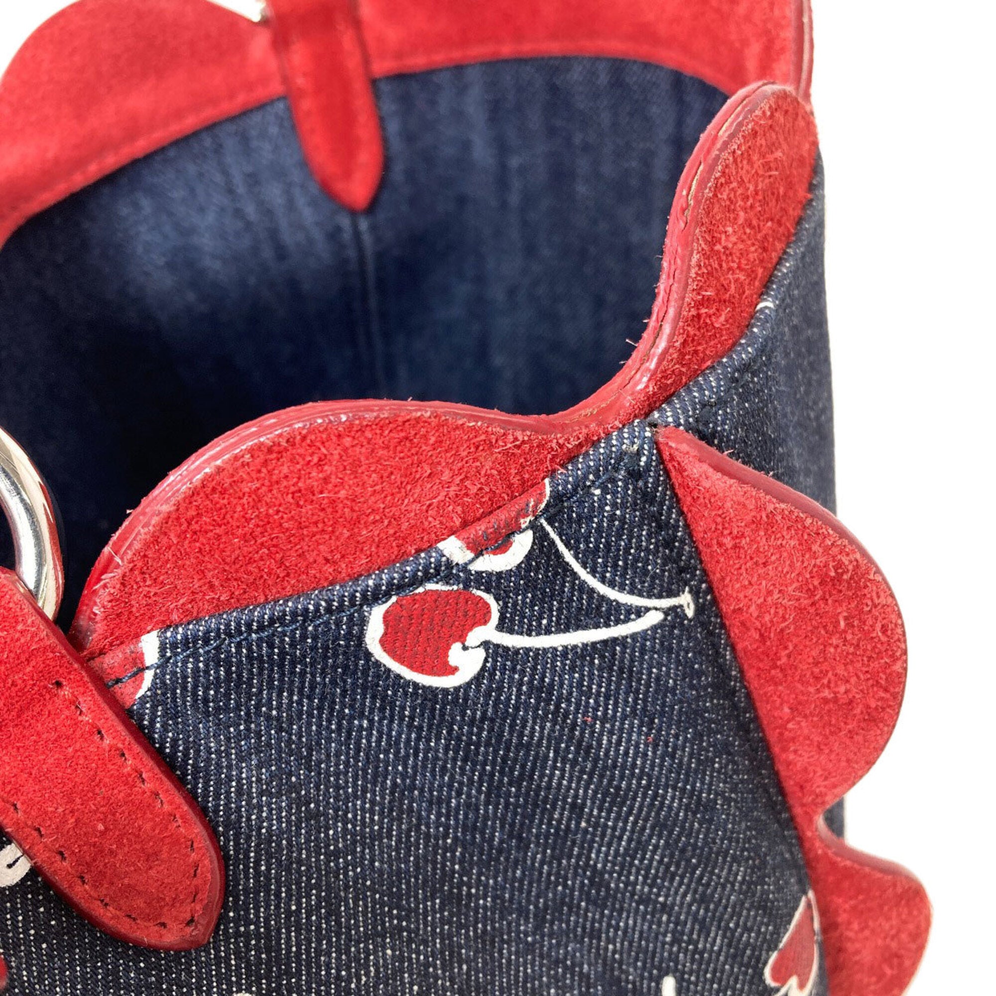 Miu Miu Blue Red Color Denim Pouch Shoulder Bag (Pre-Owned)