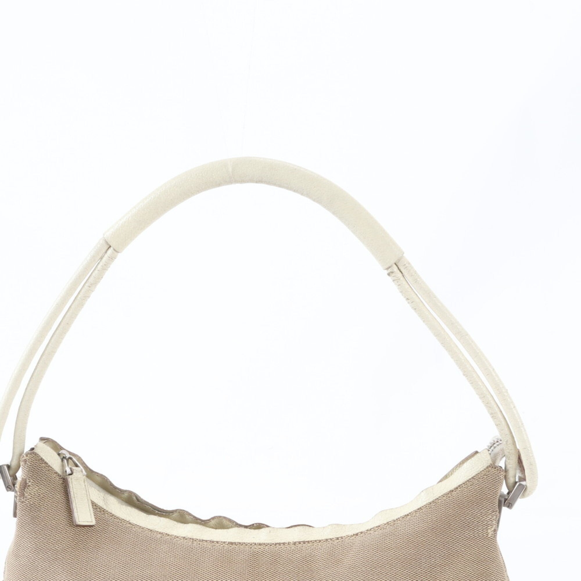 Gucci Beige Off-White Leather Canvas Shoulder Bag Tote Bag (Pre-Owned)