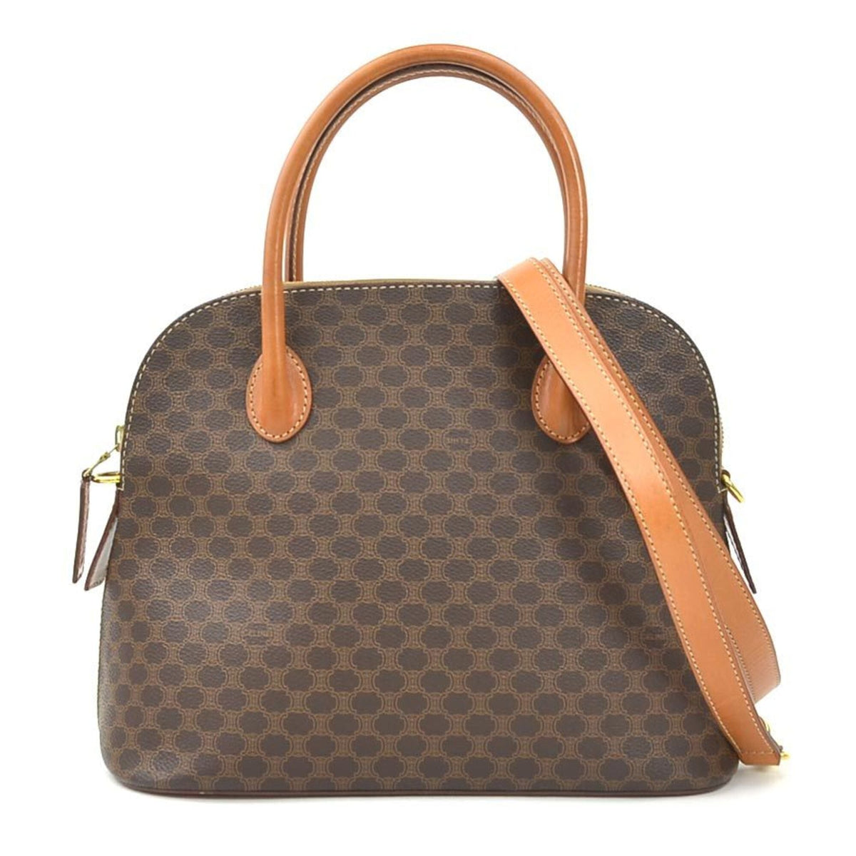 Celine Brown Coated Canvas Leather Handbag Shoulder Bag (Pre-Owned)