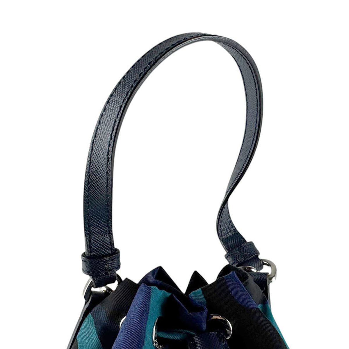 Prada Black Blue Navy Nylon Leather Handbag (Pre-Owned)