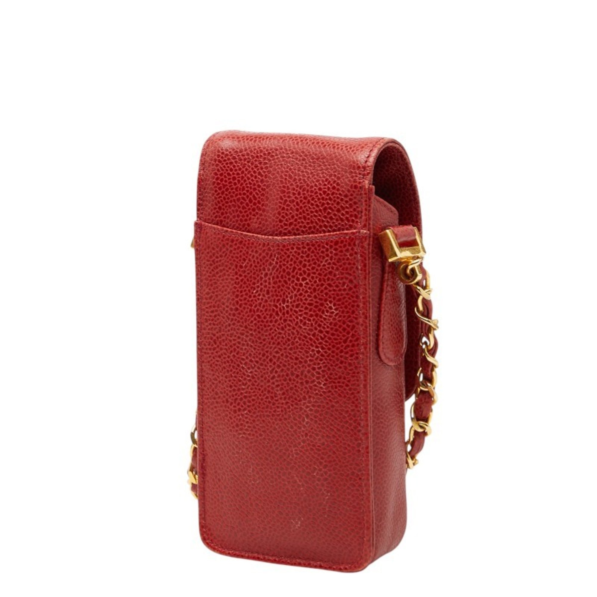 Chanel Red Color Grained Calfskin Pouch Shoulder Bag (Pre-Owned)