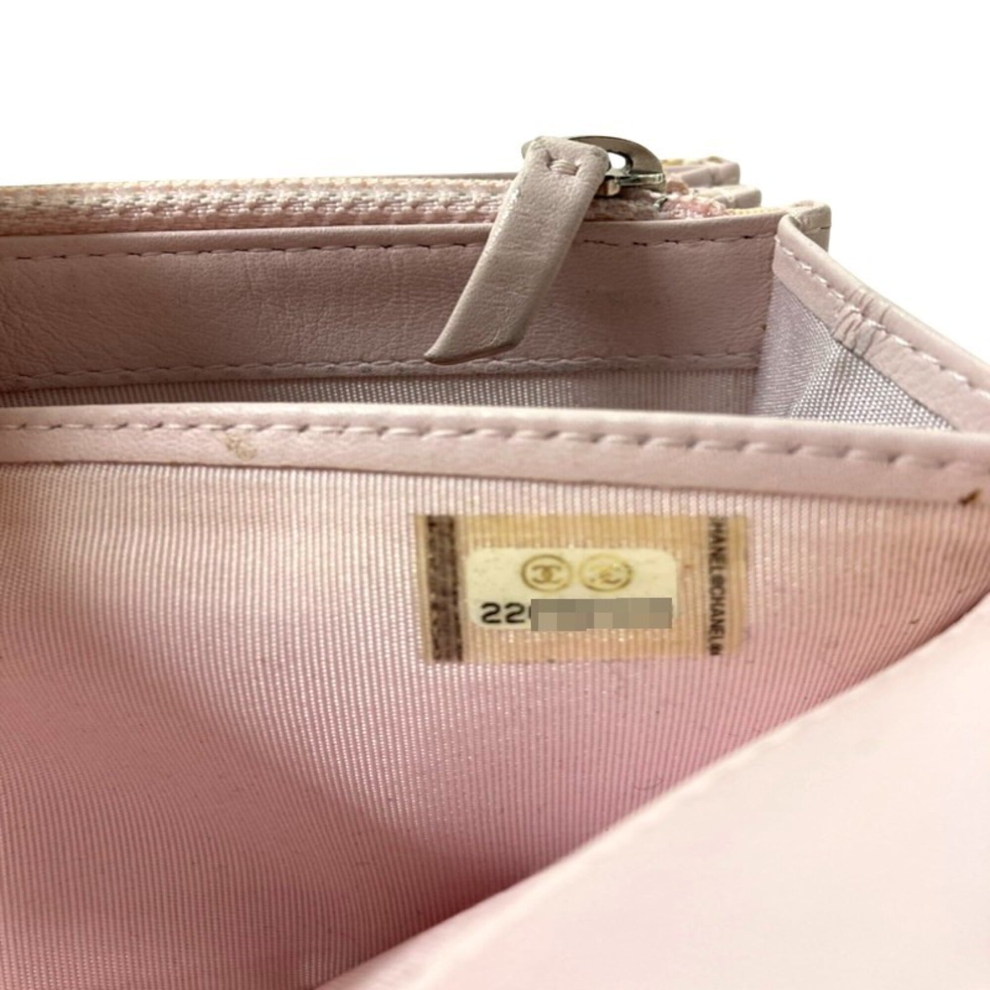 Chanel Pink White Tweed Long Wallet (Bi-Fold) (Pre-Owned)