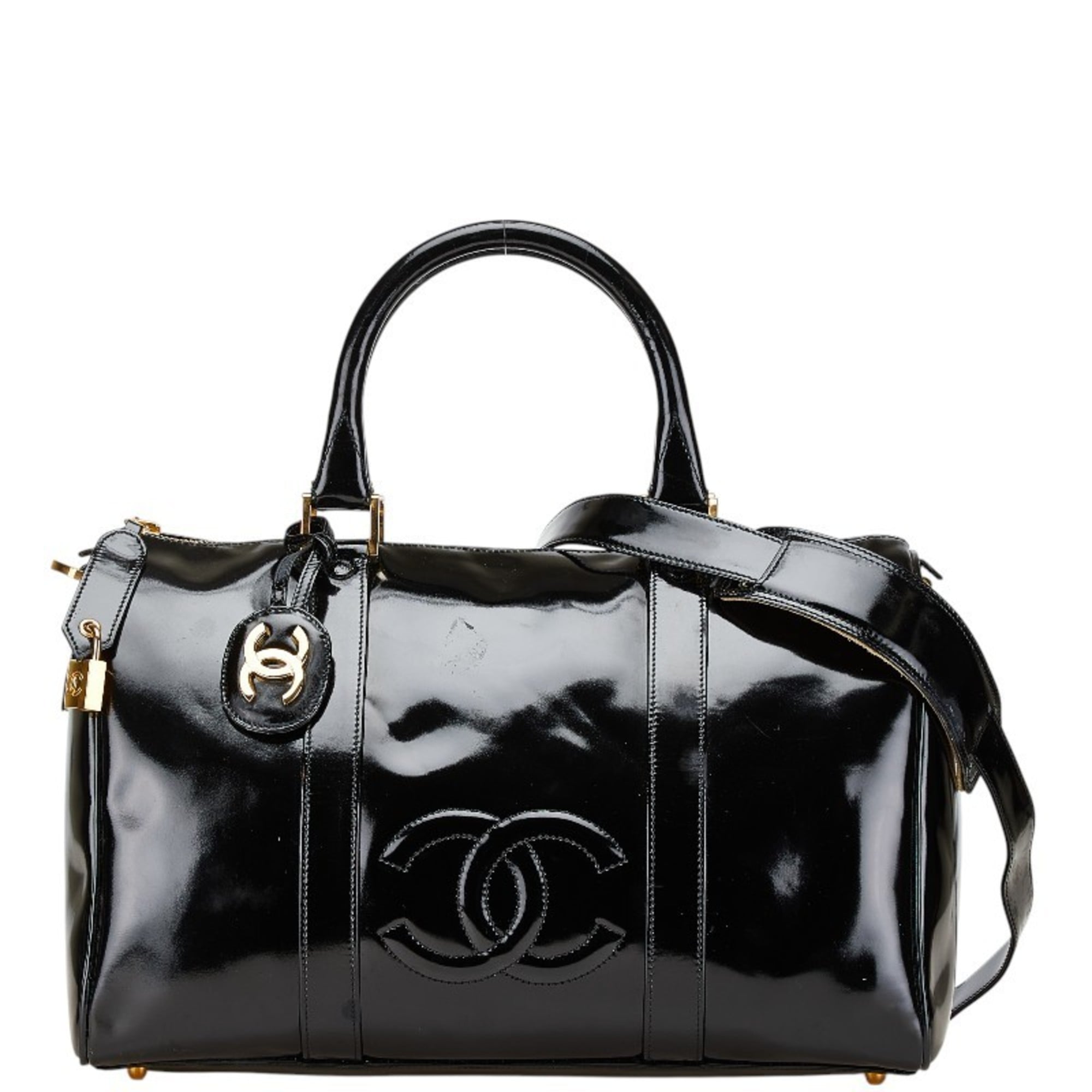 Chanel Black Patent Leather Boston Bag Shoulder Bag (Pre-Owned)