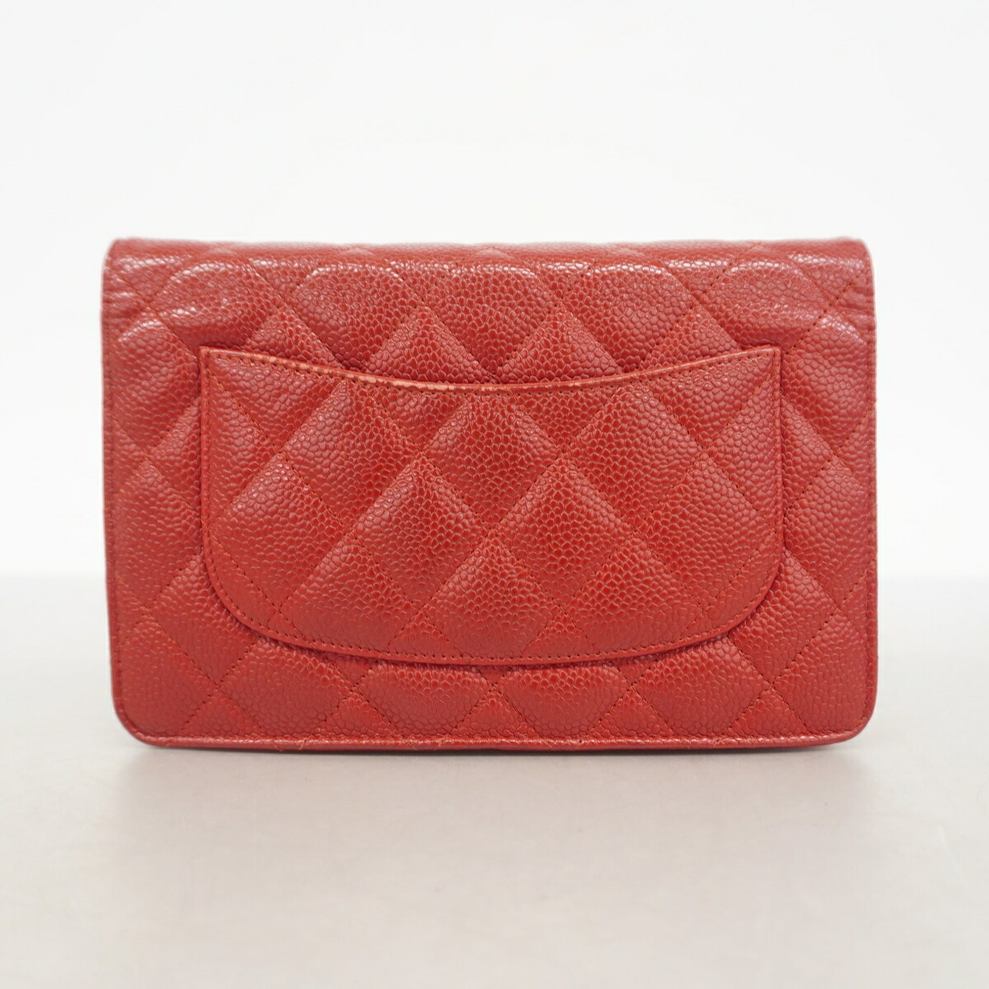 Chanel Red Color Grained Calfskin Chain/Shoulder Wallet (Pre-Owned)