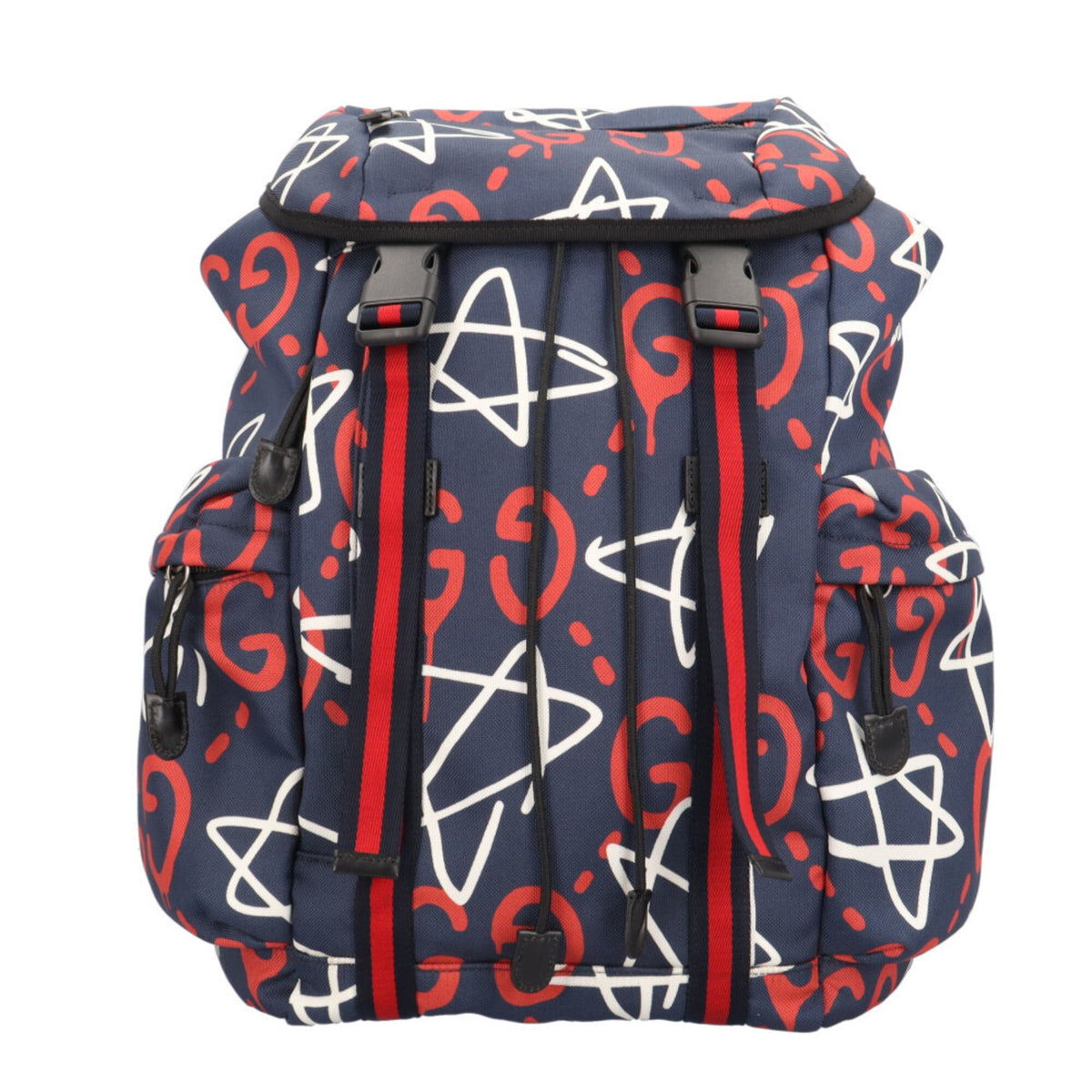 Gucci Navy Red Color White Nylon Backpack (Pre-Owned)